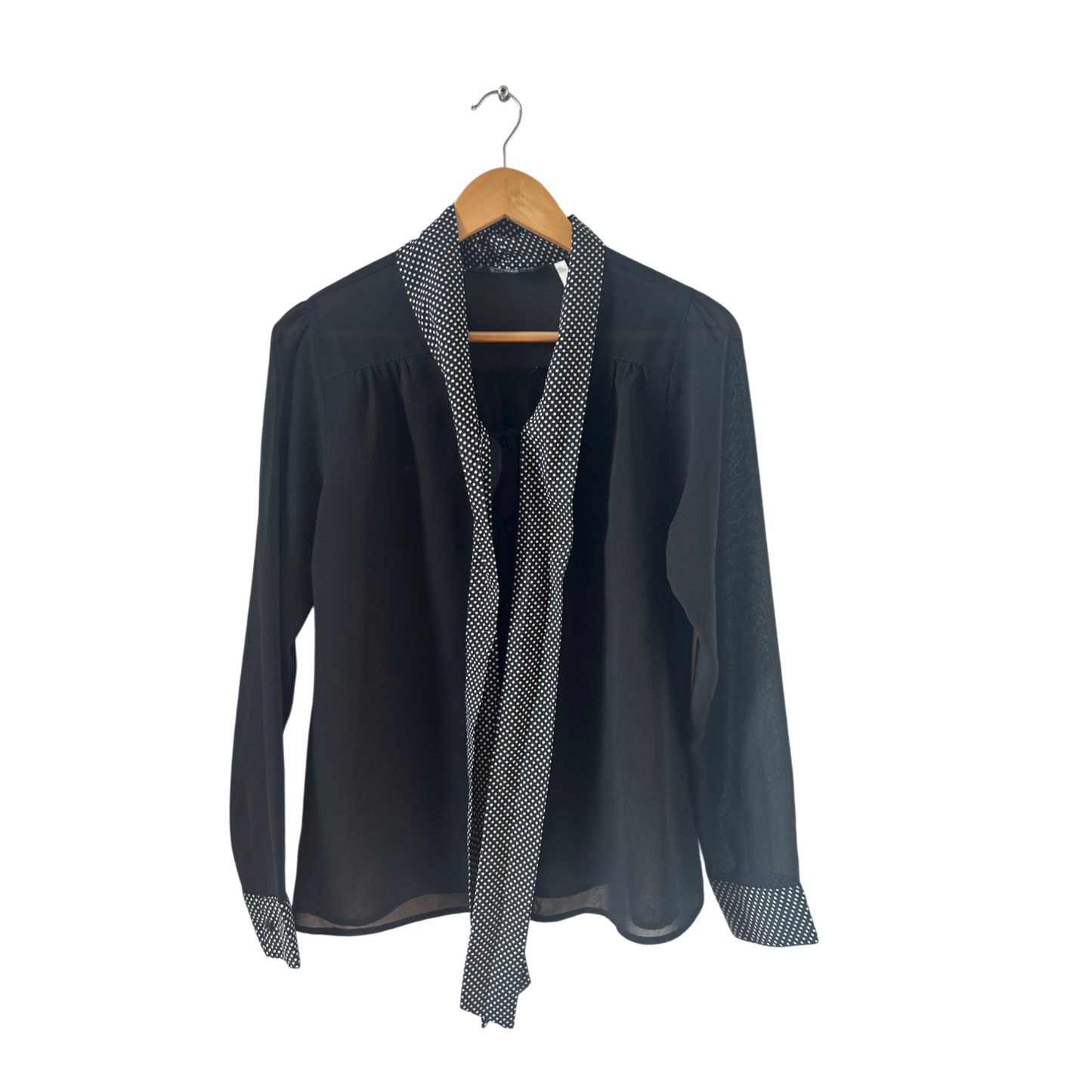 Multiblu Bluse Damen Gr 38 Schwarz Langarm Schluppe Tupfen Elegant Transparent Büro