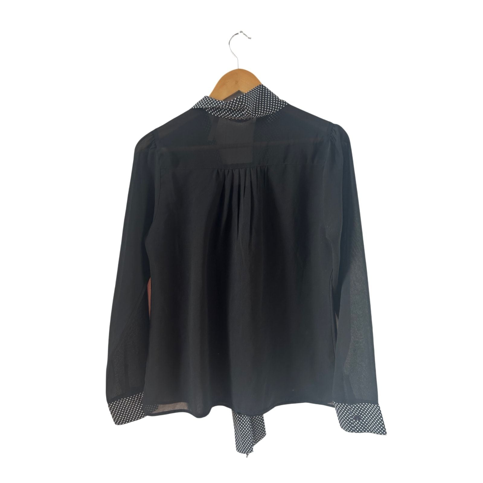 Multiblu Bluse Damen Gr 38 Schwarz Langarm Schluppe Tupfen Elegant Transparent Büro
