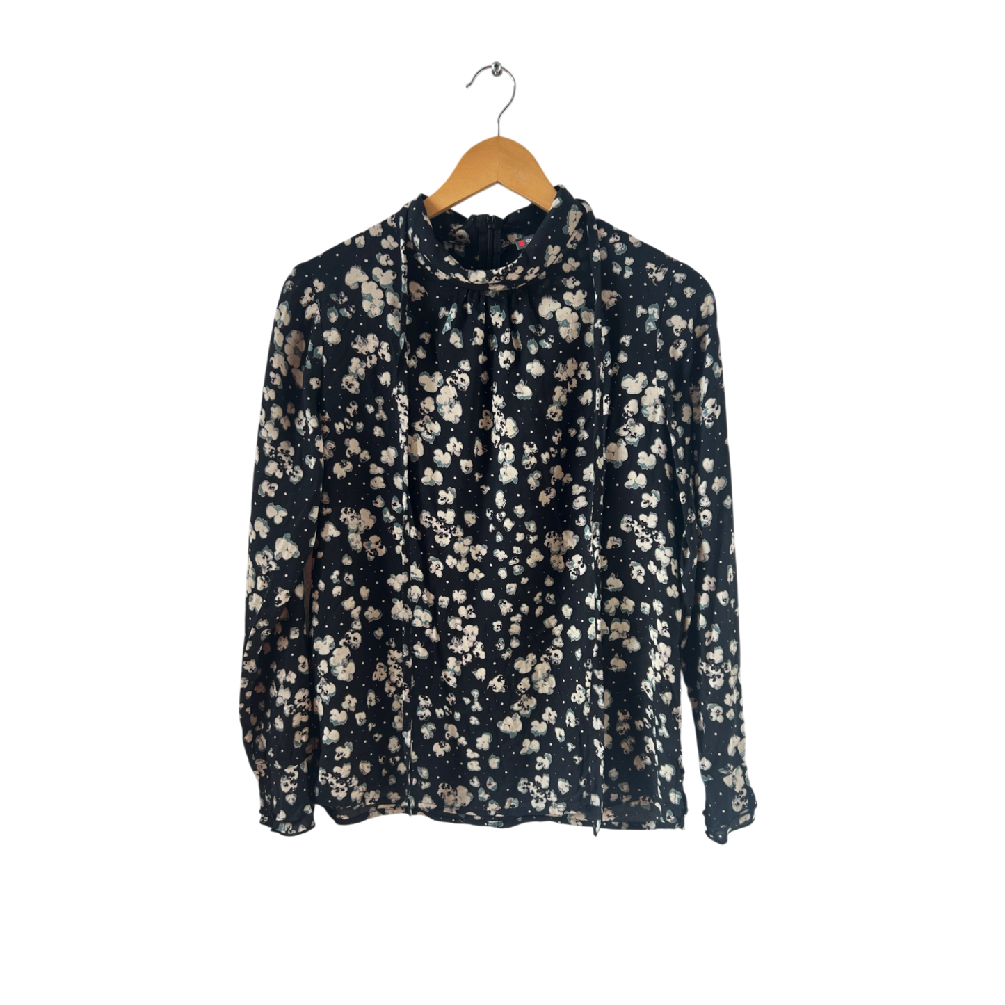 Street One Bluse Damen Gr 38 Schwarz Beige Blumen Langarm Elegant Reißverschluss