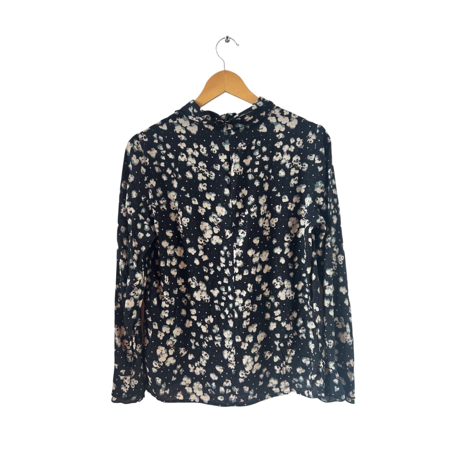 Street One Bluse Damen Gr 38 Schwarz Beige Blumen Langarm Elegant Reißverschluss