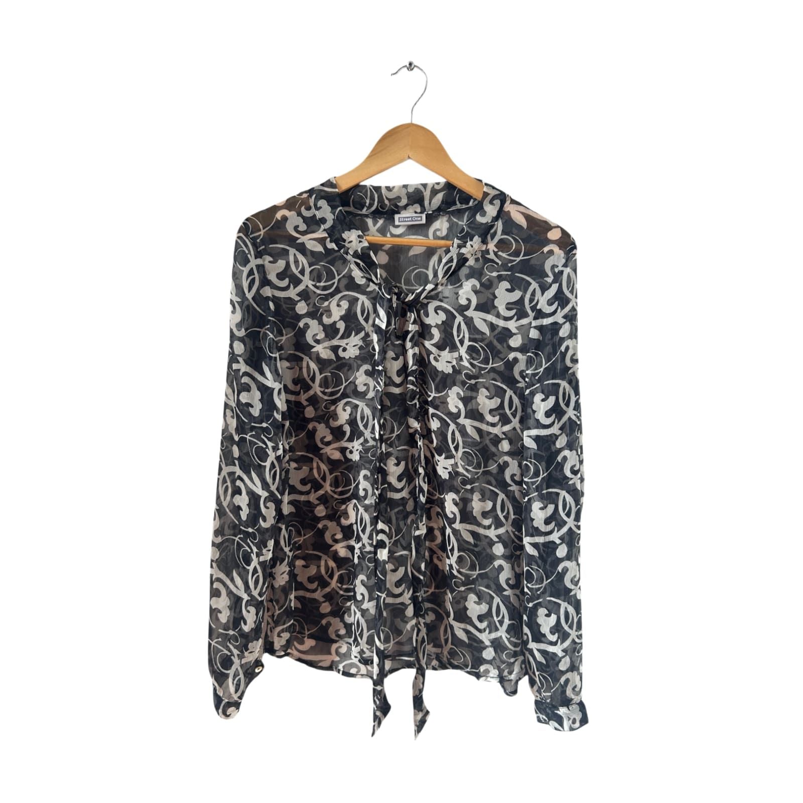 Street One Bluse Gr 40 Schwarz Weiß Transparent Muster Blusenshirt Elegant
