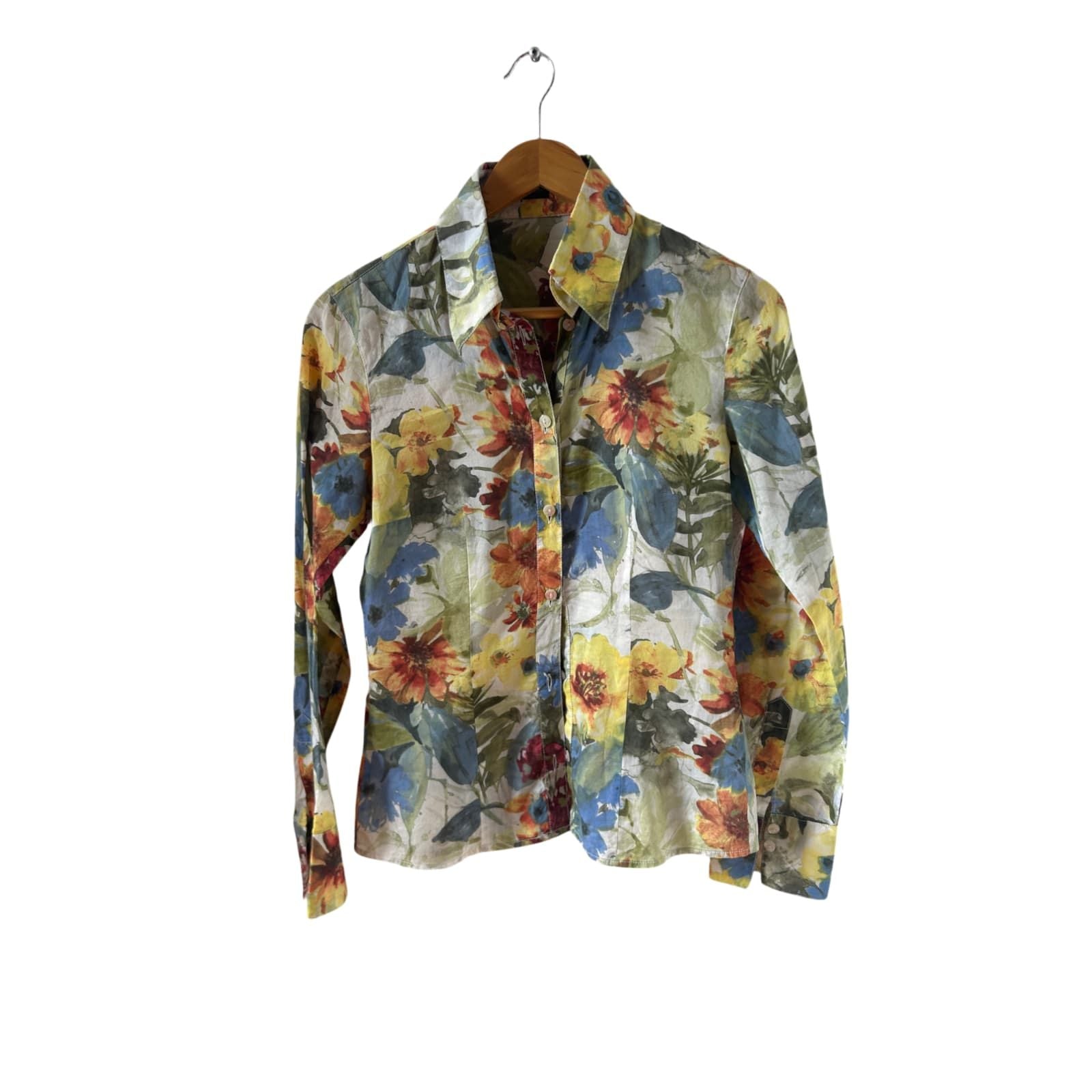 Otto Kern Bluse Damen Gr 34 Baumwolle Bunt Langarm Blumen Klassisch Elegant Sommer
