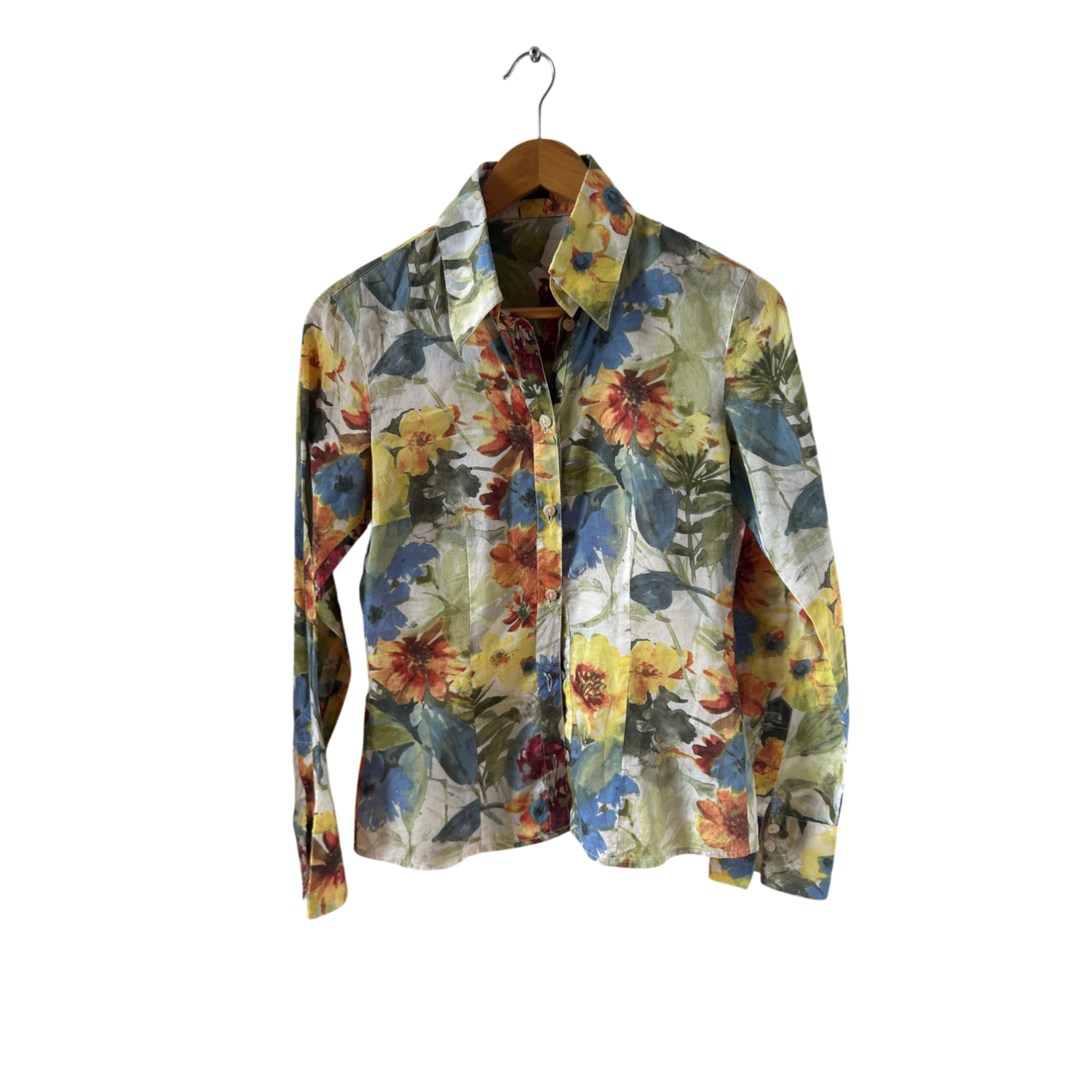 Otto Kern Bluse Damen Gr 34 Baumwolle Bunt Langarm Blumen Klassisch Elegant Sommer