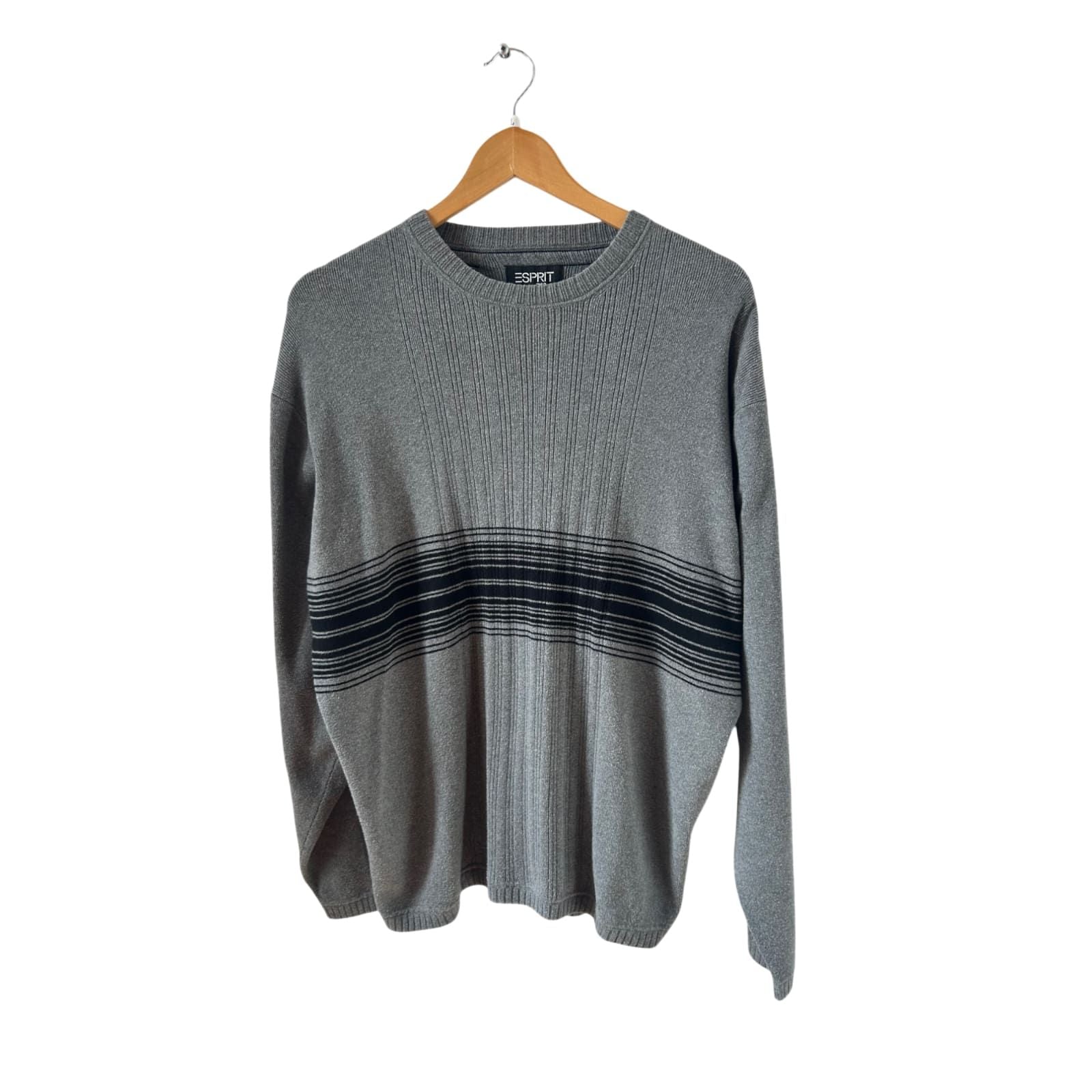 Esprit Pullover Herren L Grau Baumwolle Strick Sweater Classic Casual Vintage Look