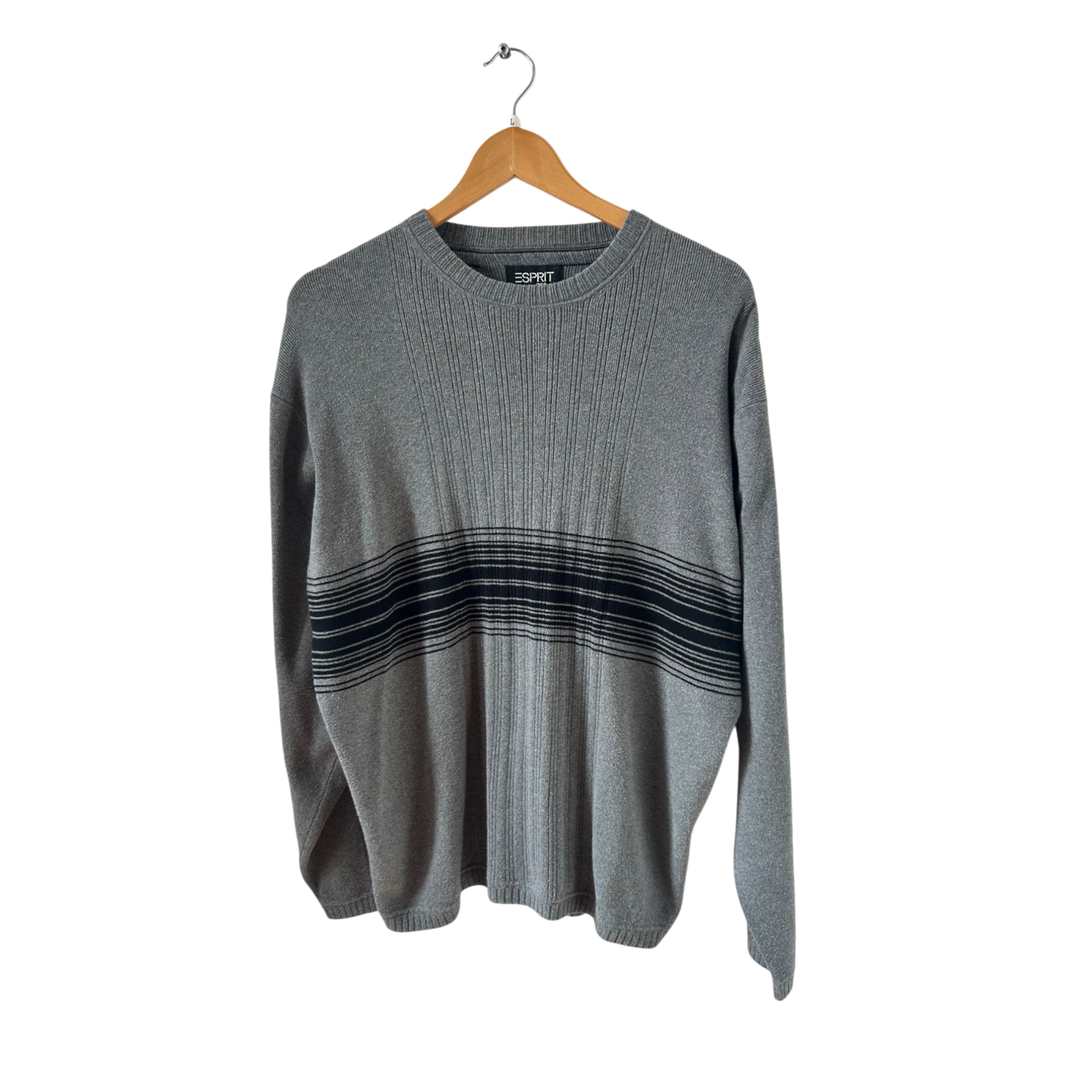 Esprit Pullover Herren L Grau Baumwolle Strick Sweater Classic Casual Vintage Look