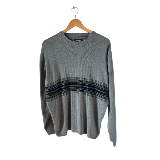 Esprit Pullover Herren L Grau Baumwolle Strick Sweater Classic Casual Vintage Look