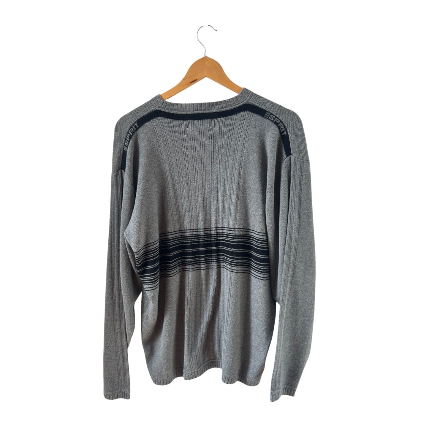 Esprit Pullover Herren L Grau Baumwolle Strick Sweater Classic Casual Vintage Look