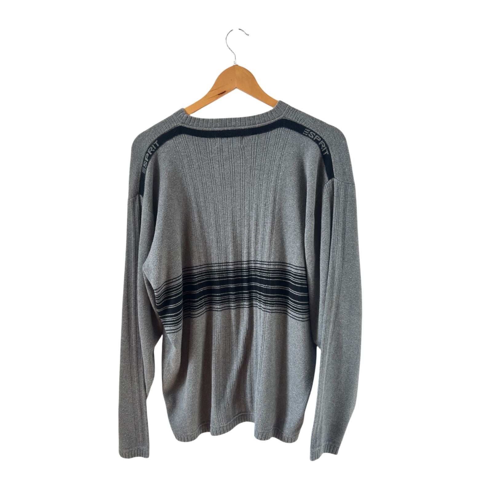 Esprit Pullover Herren L Grau Baumwolle Strick Sweater Classic Casual Vintage Look