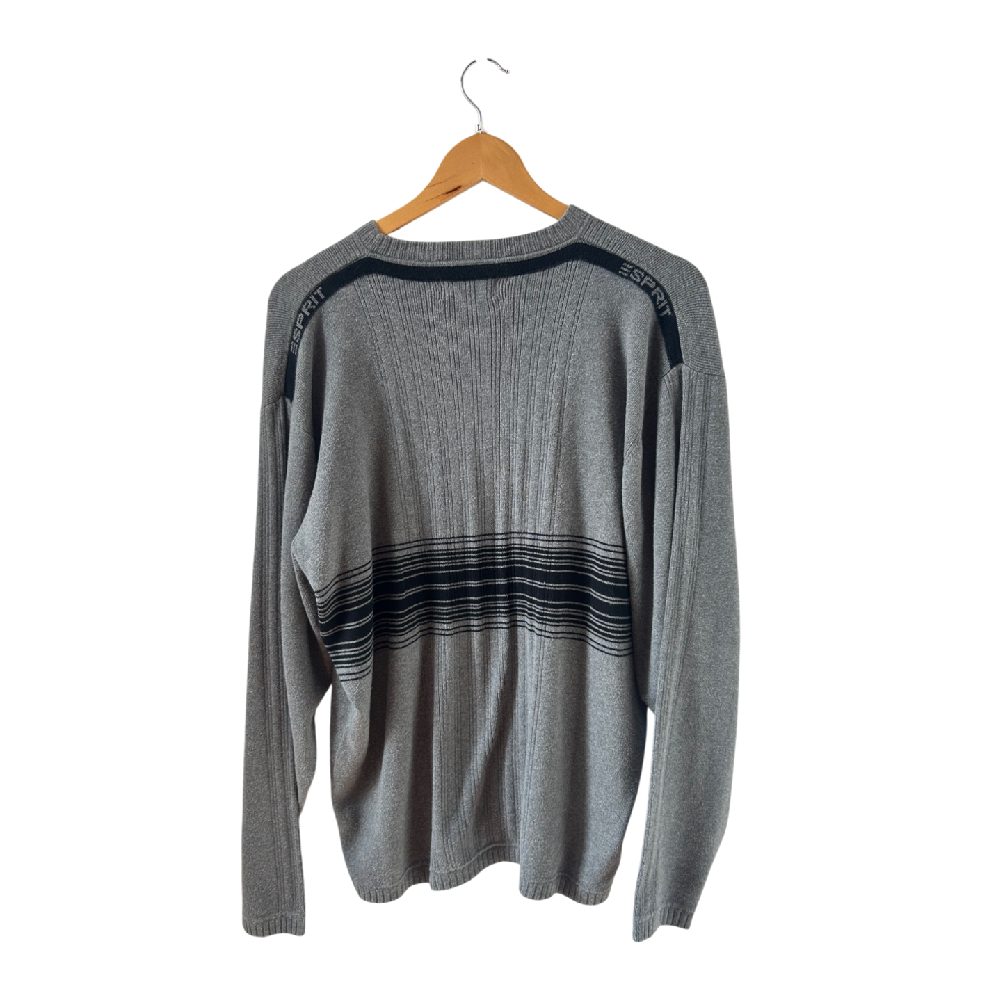 Esprit Pullover Herren L Grau Baumwolle Strick Sweater Classic Casual Vintage Look