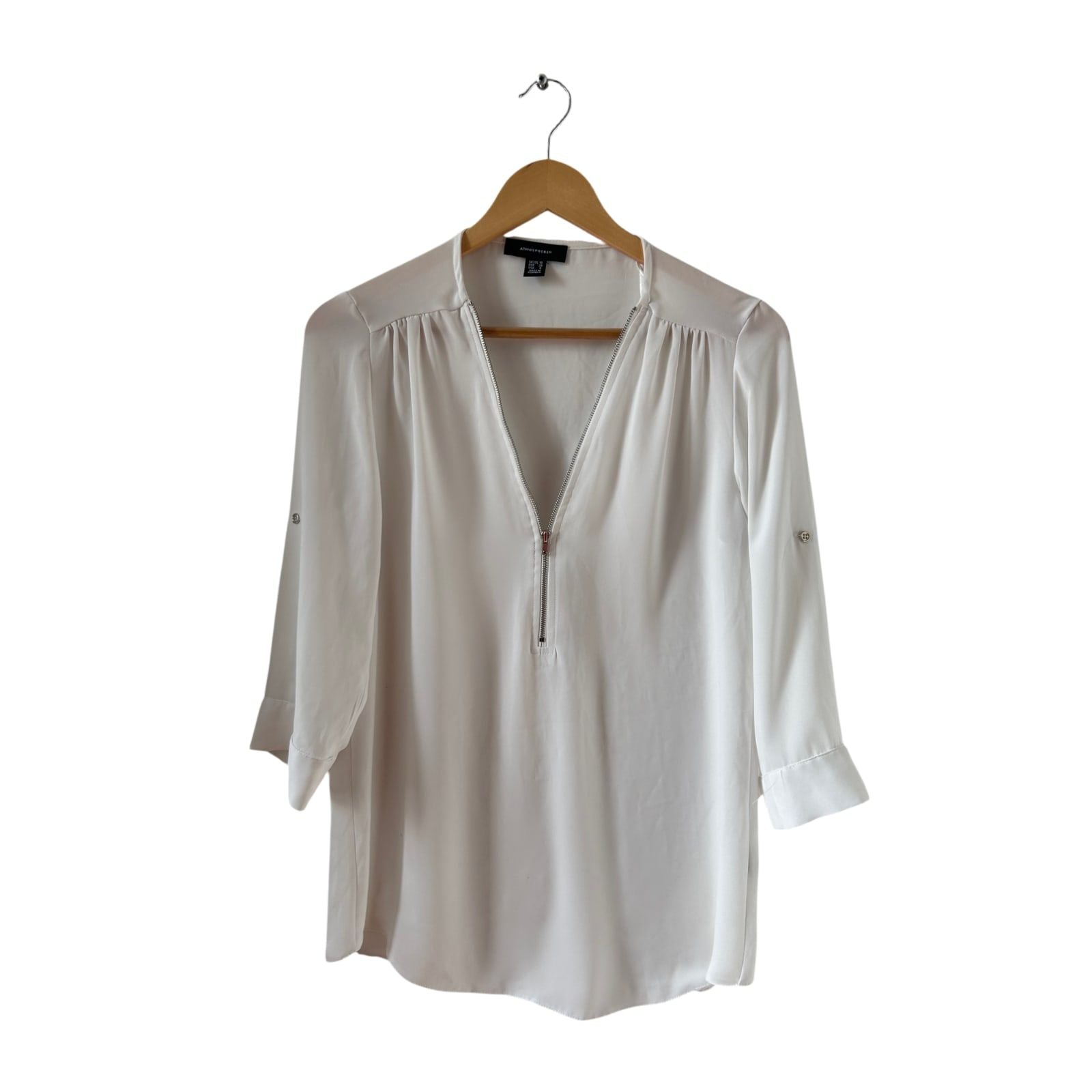Atmosphere Bluse Damen Gr 38 Weiß Zip Tunika 3 4 Arm Hinten Länger Elegant Modern