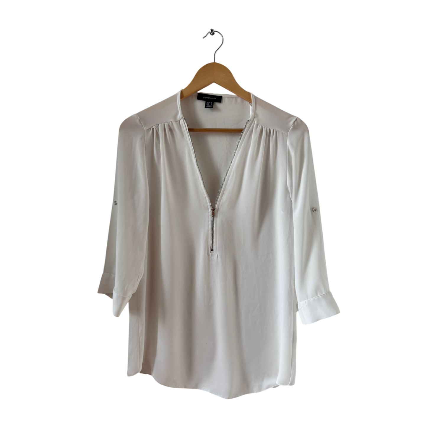 Atmosphere Bluse Damen Gr 38 Weiß Zip Tunika 3 4 Arm Hinten Länger Elegant Modern