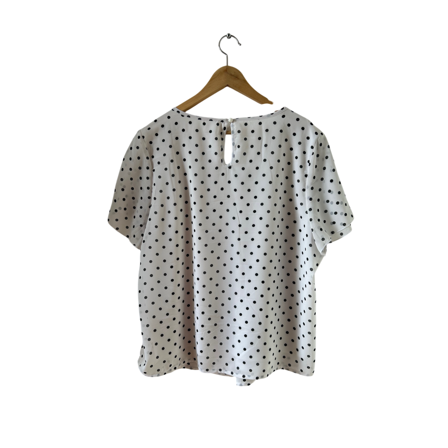 Infinity Bluse Damen Gr XL Weiß Schwarz Punkte Rundhals Kurzarm Sommer Elegant