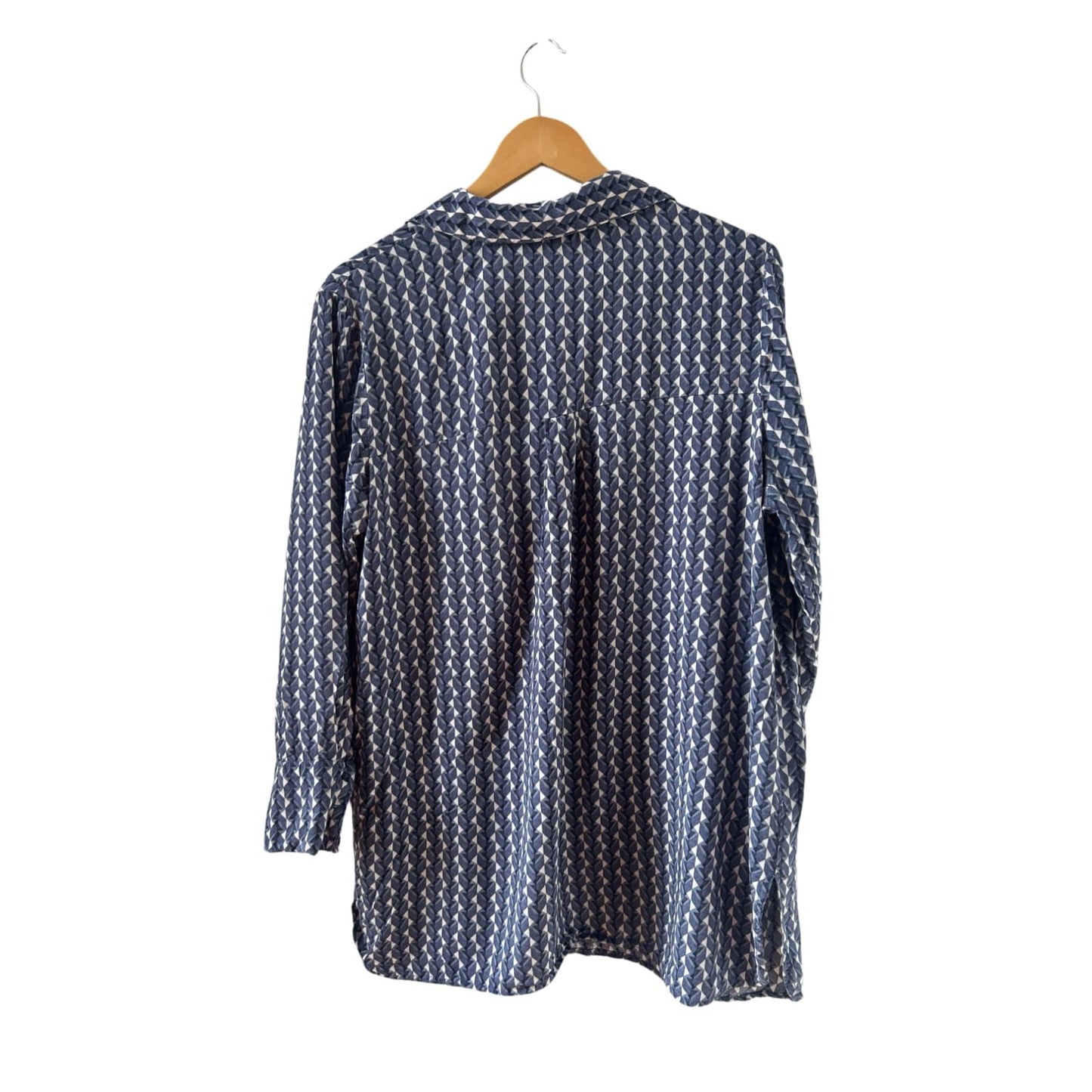 Gina Benotti Bluse Damen Gr L Blau Muster Langarm Viskose Freizeit Büro Modern