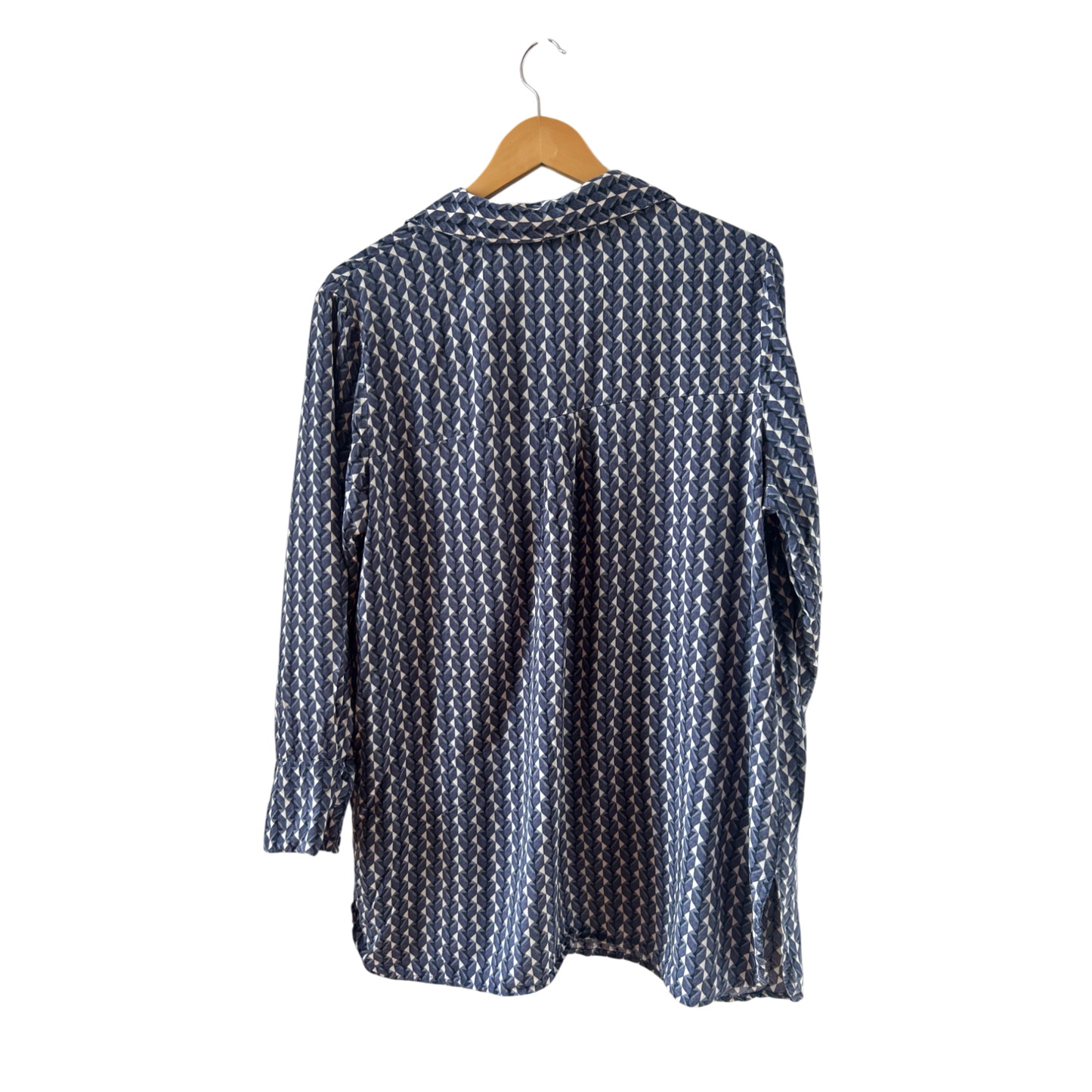 Gina Benotti Bluse Damen Gr L Blau Muster Langarm Viskose Freizeit Büro Modern