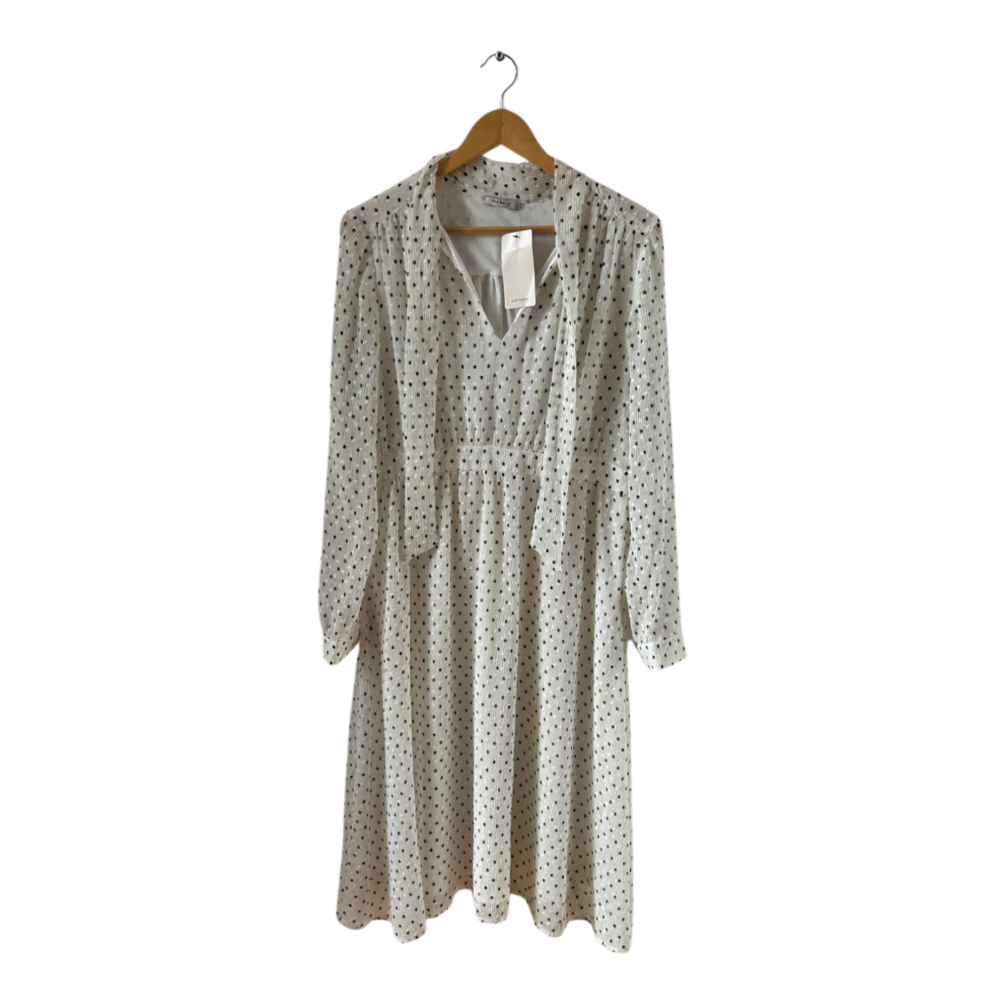 Orsay Kleid Damen Dress Damenkleid Gr. 42 Weiß Schwarz Punkte Langarm Futter Neu