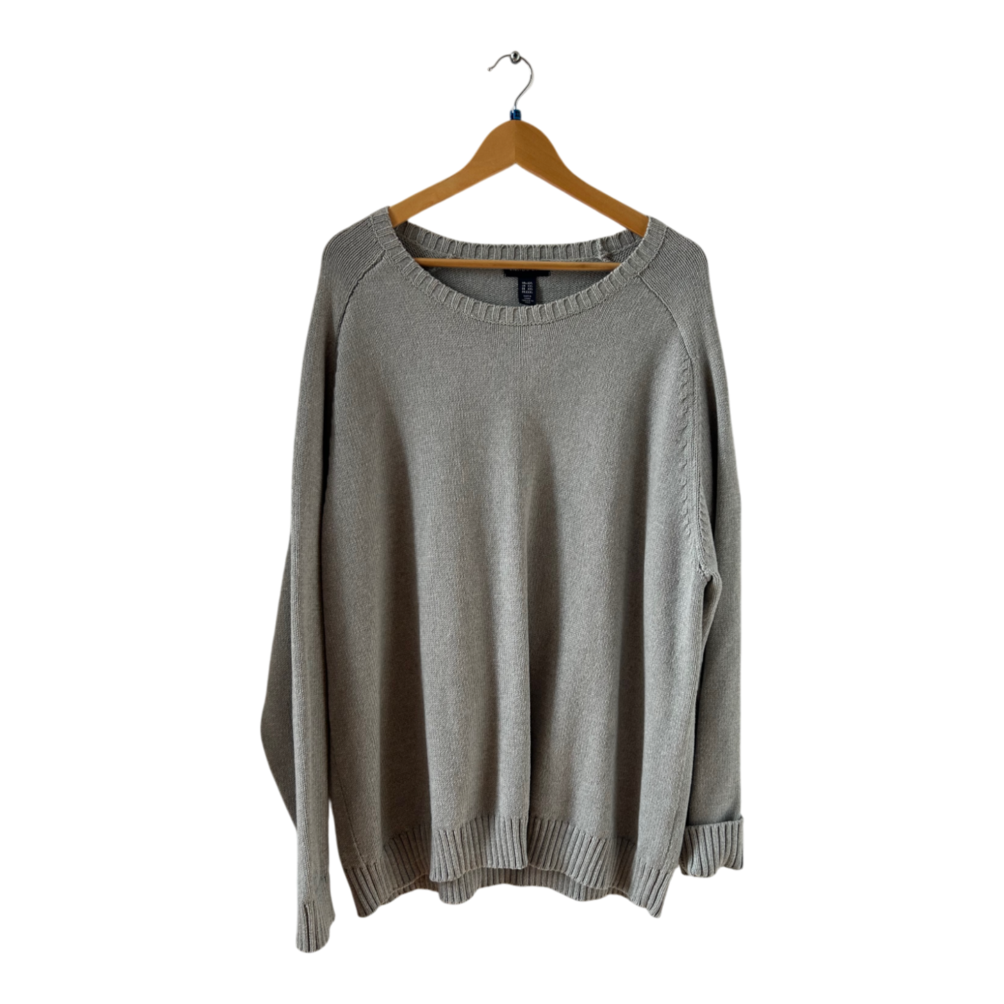 Lands End Pullover Herren XXL Grau Baumwolle Strick Sweater Classic Heavy Quality
