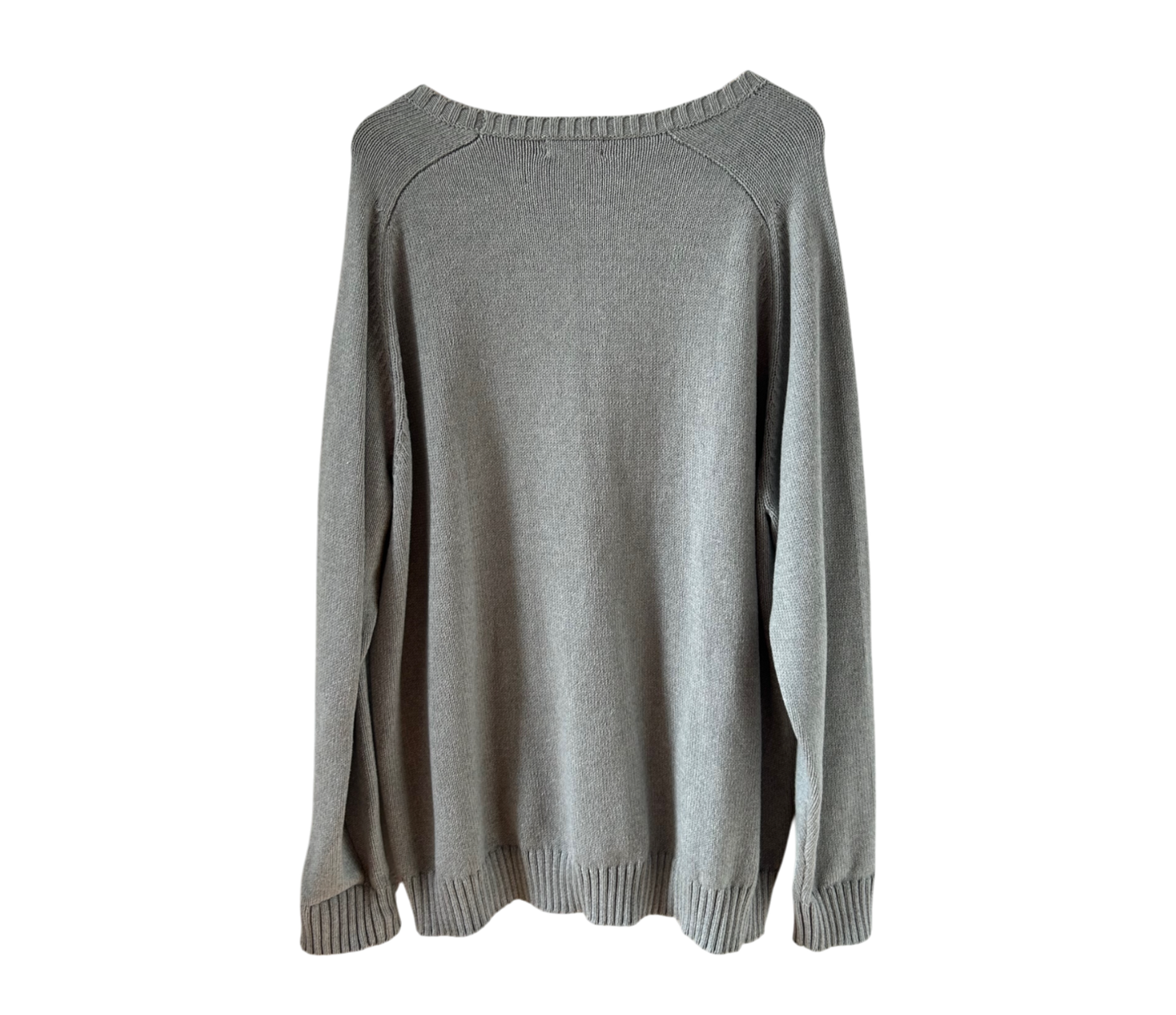 Lands End Pullover Herren XXL Grau Baumwolle Strick Sweater Classic Heavy Quality