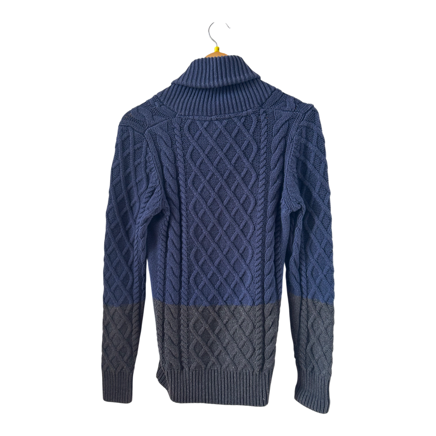 Element Strickpullover Herren S Blau Grau Baumwolle Schalkragen Zopfmuster Warm