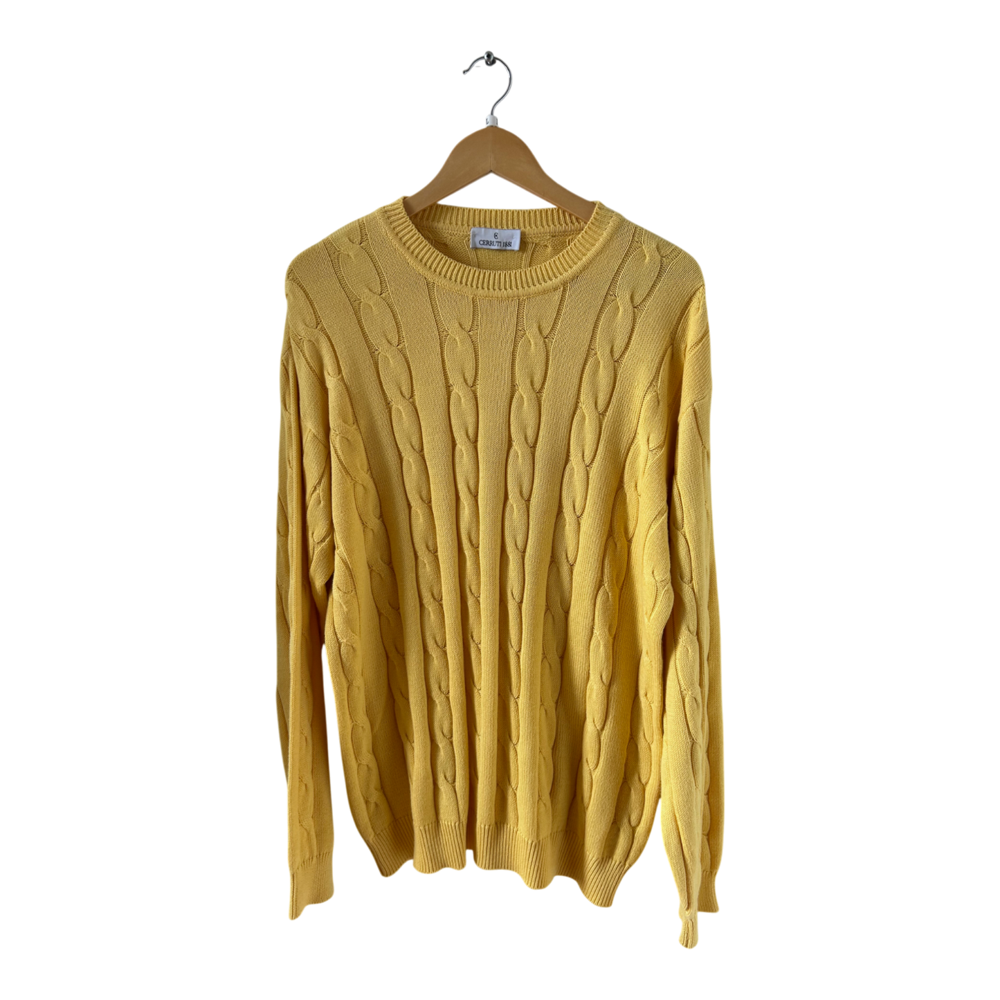 Cerruti 1881 Pullover Herren XL Gelb Baumwolle Made in Italy Strick Classic Chic