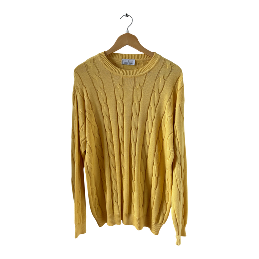 Cerruti 1881 Pullover Herren XL Gelb Baumwolle Made in Italy Strick Classic Chic