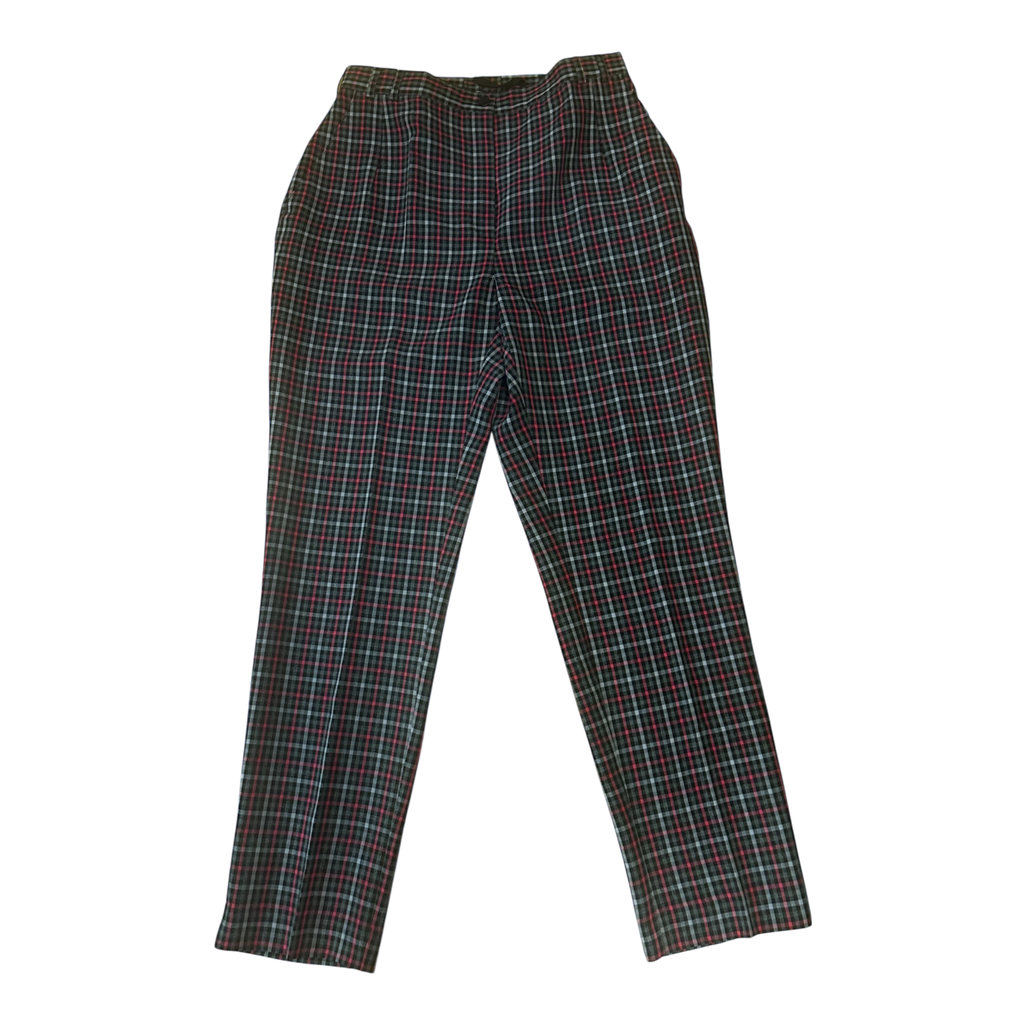 Damen Stoffhose Vintage Kariert Grau Rosa Schwarz High Waist Gr 42 Elegant