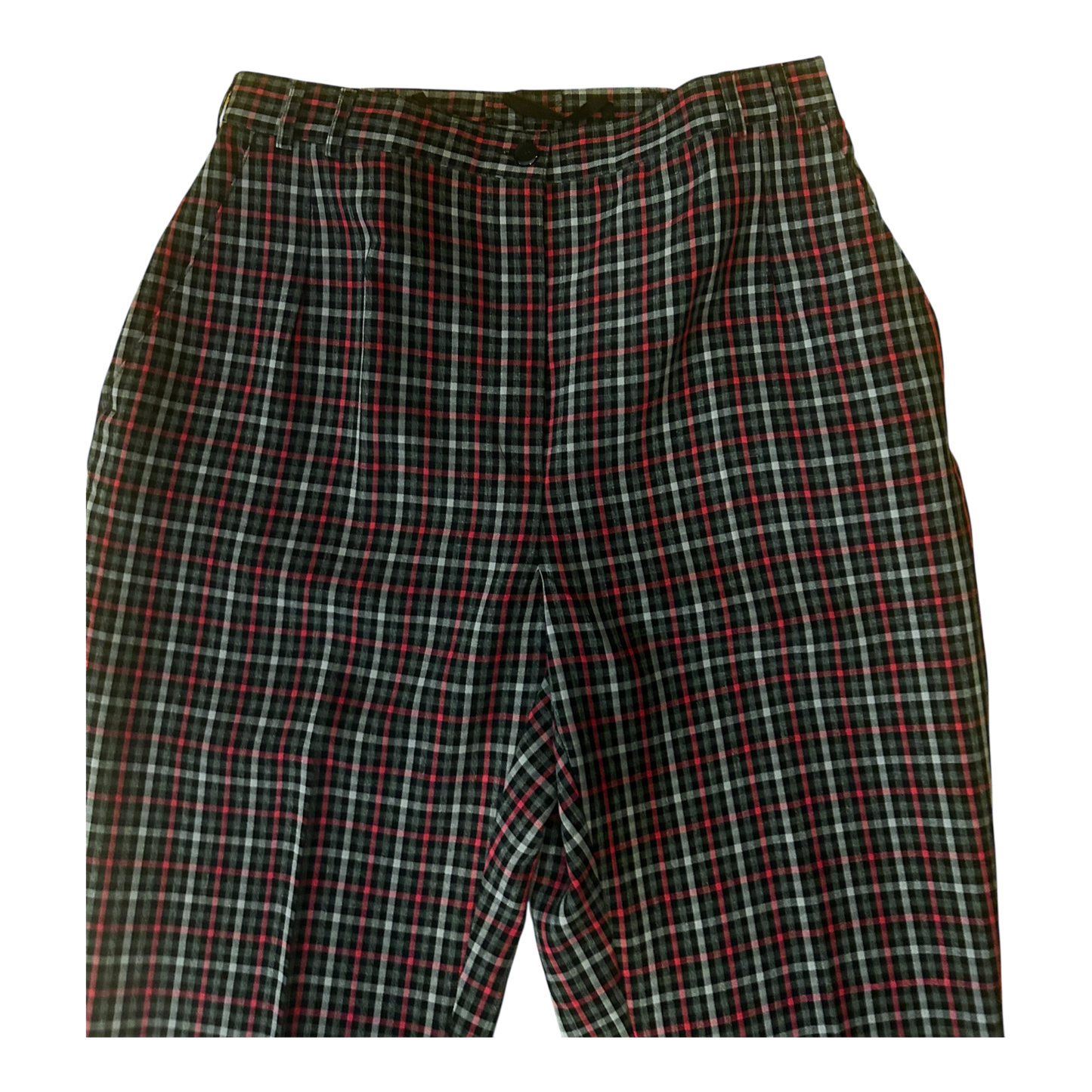 Damen Stoffhose Vintage Kariert Grau Rosa Schwarz High Waist Gr 42 Elegant