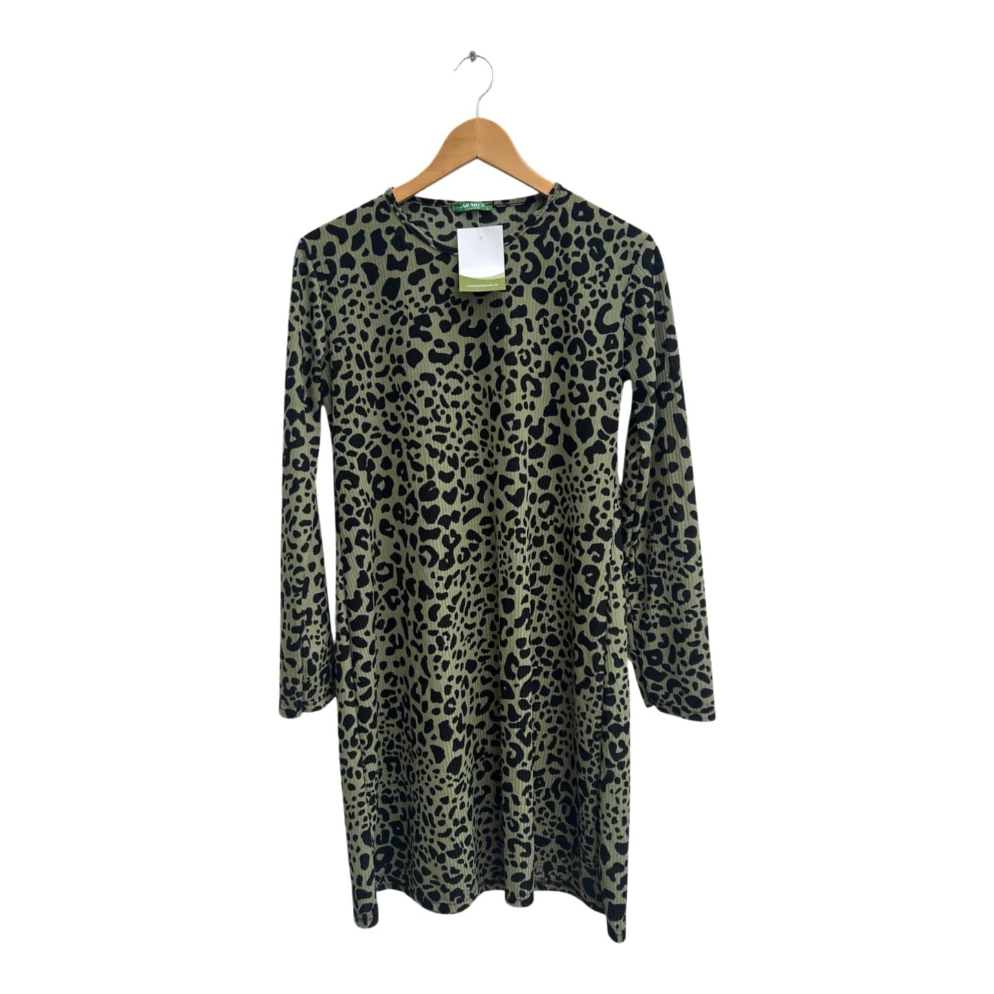Arabul Kleid Damen Dress Damenkleid Gr L Grün Schwarz Animalprint Langarm Elegant