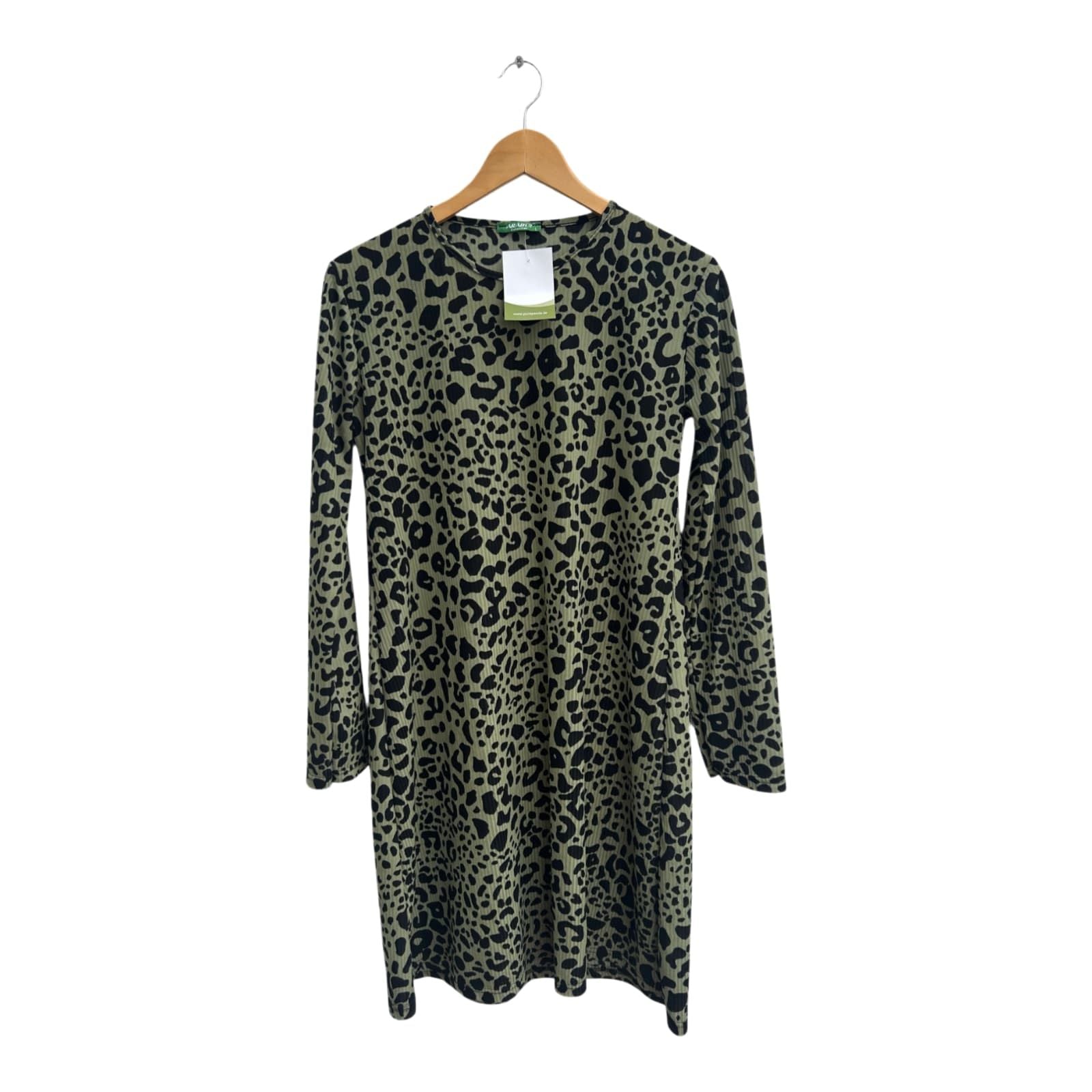 Arabul Kleid Damen Dress Damenkleid Gr L Grün Schwarz Animalprint Langarm Elegant
