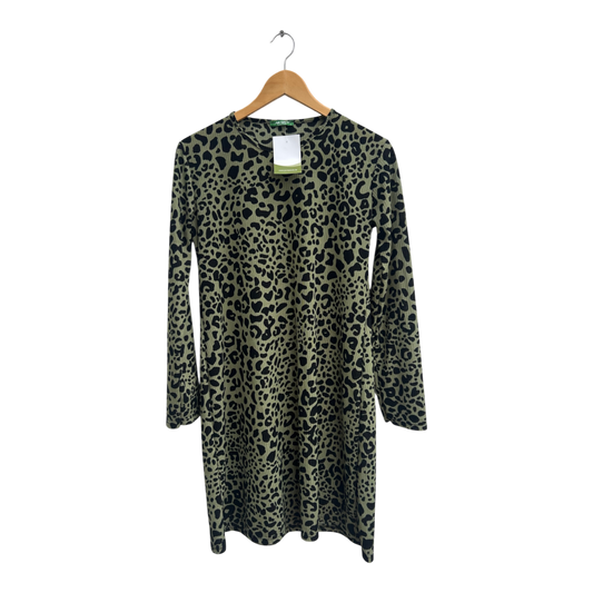 Arabul Kleid Damen Dress Damenkleid Gr L Grün Schwarz Animalprint Langarm Elegant