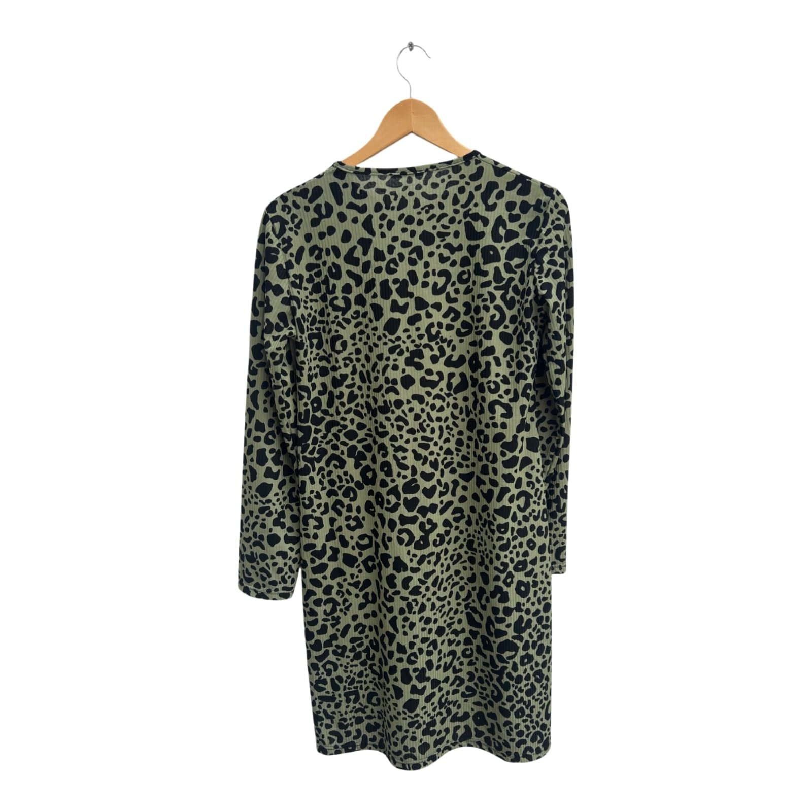 Arabul Kleid Damen Dress Damenkleid Gr L Grün Schwarz Animalprint Langarm Elegant