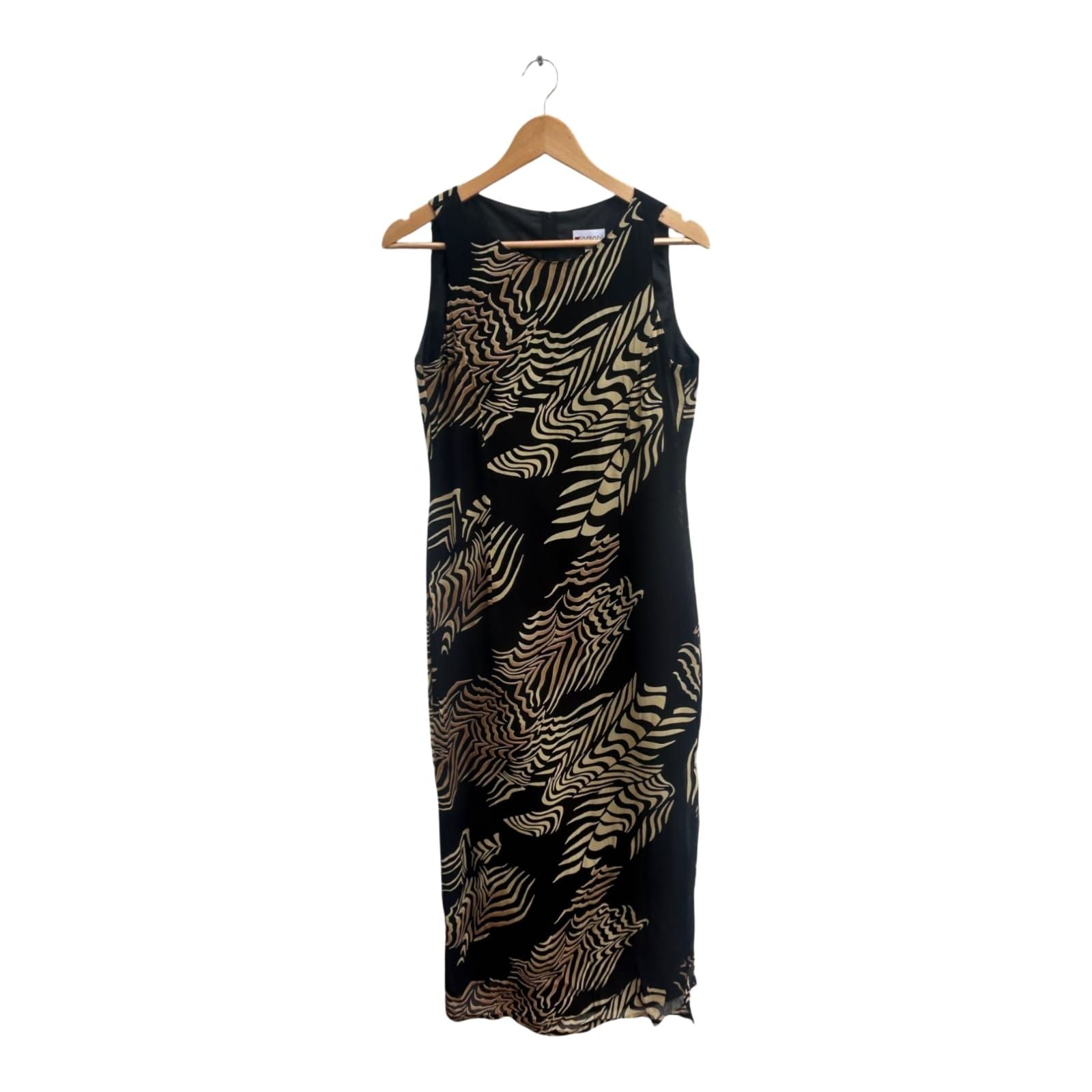 Fabiani Kleid Gr 40 Schwarz Gold Etuikleid Damenkleid Ärmellos Elegant Viskose