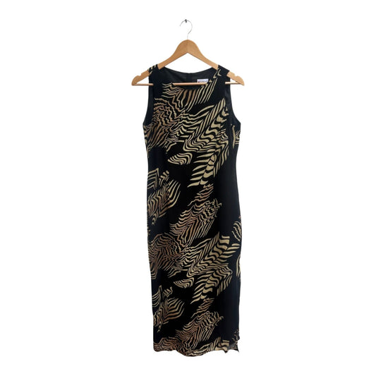 Fabiani Kleid Gr 40 Schwarz Gold Etuikleid Damenkleid Ärmellos Elegant Viskose