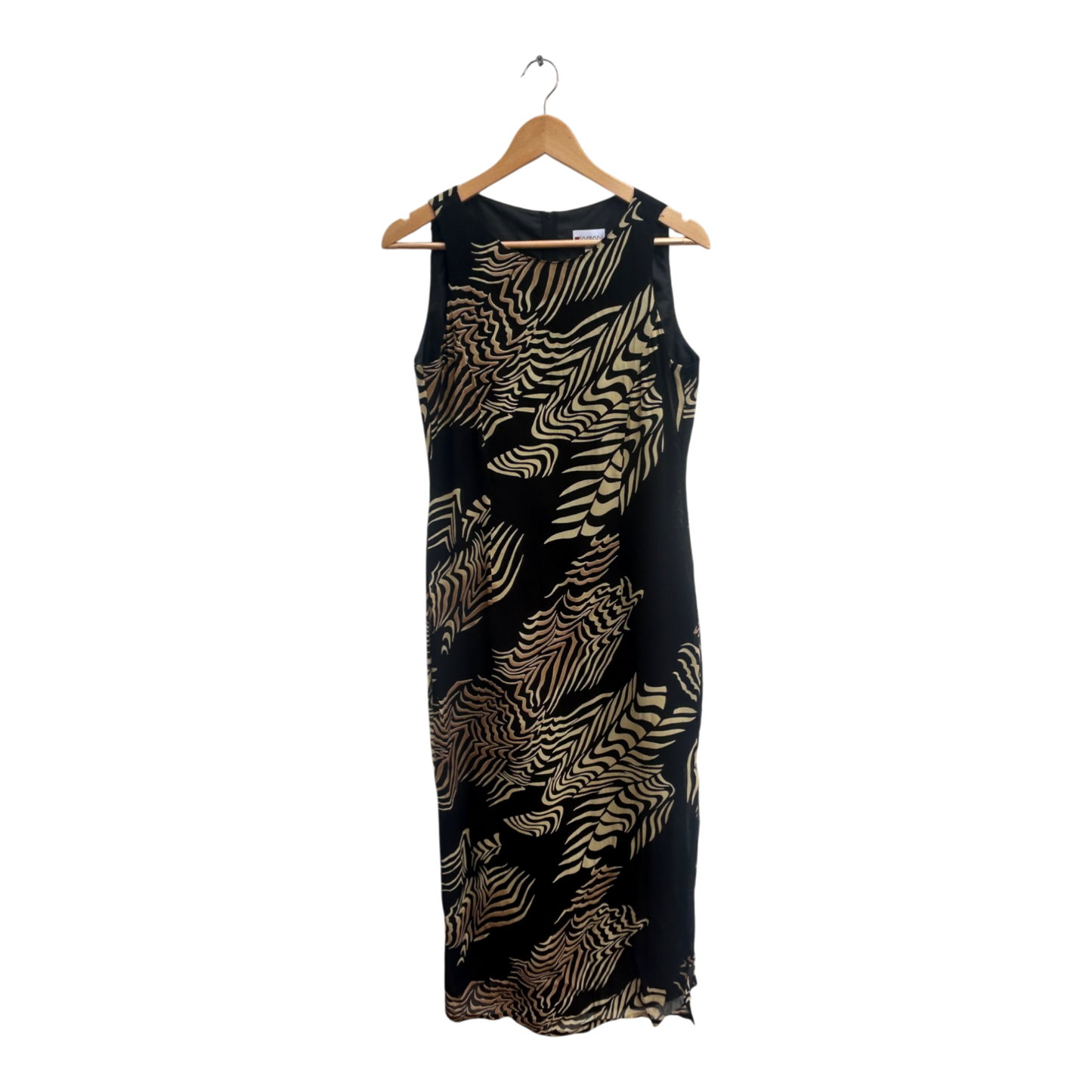 Fabiani Kleid Gr 40 Schwarz Gold Etuikleid Damenkleid Ärmellos Elegant Viskose