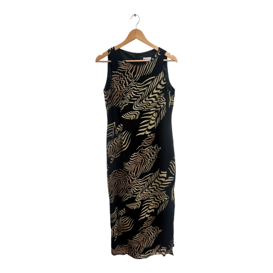 Fabiani Kleid Gr 40 Schwarz Gold Etuikleid Damenkleid Ärmellos Elegant Viskose