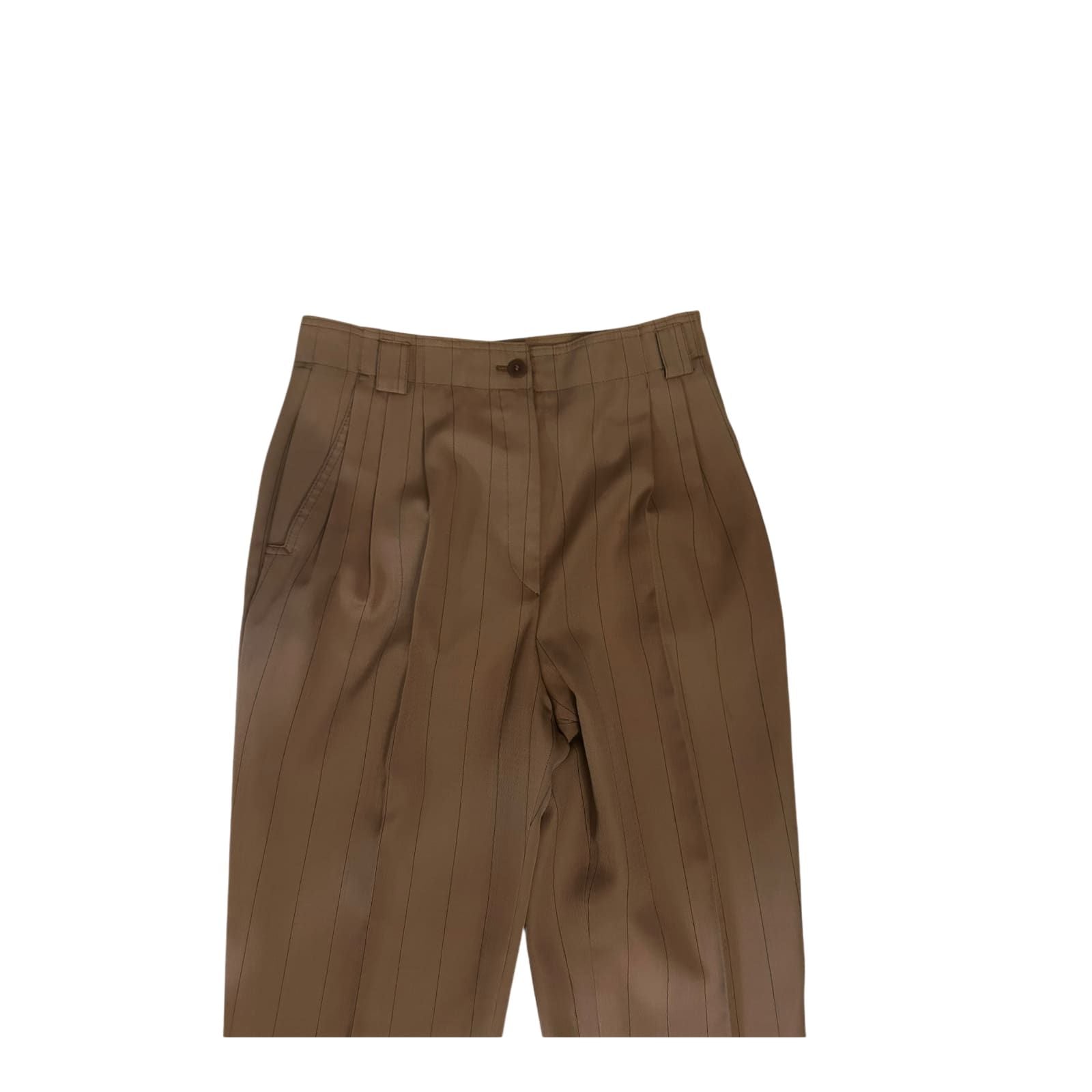Spotlight Vintage Hose Damen Schurwolle Braun Gestreift High Waist Gr 38