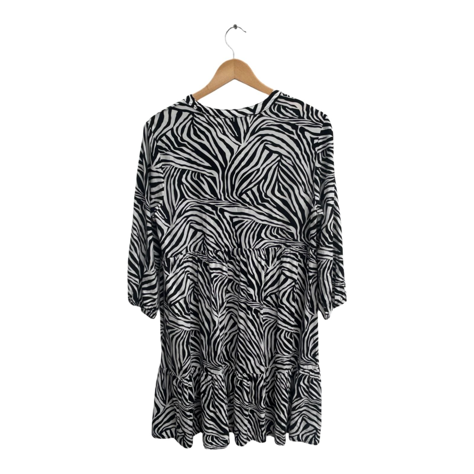 Yessica Kleid Damen Dress Damenkleid Gr 42 Schwarz Weiß Zebra Muster Viskose