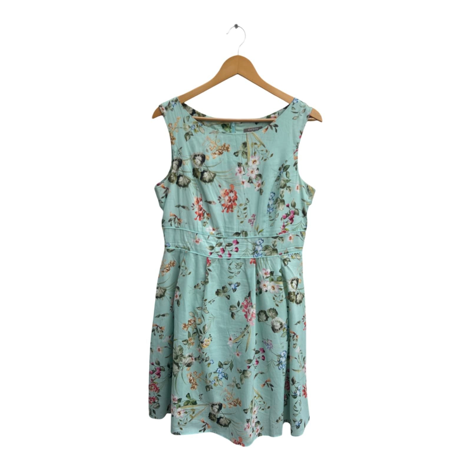 Orsay Kleid Damen Dress Damenkleid Gr 40 Mint Blumen Baumwolle Sommer Gefüttert Chic