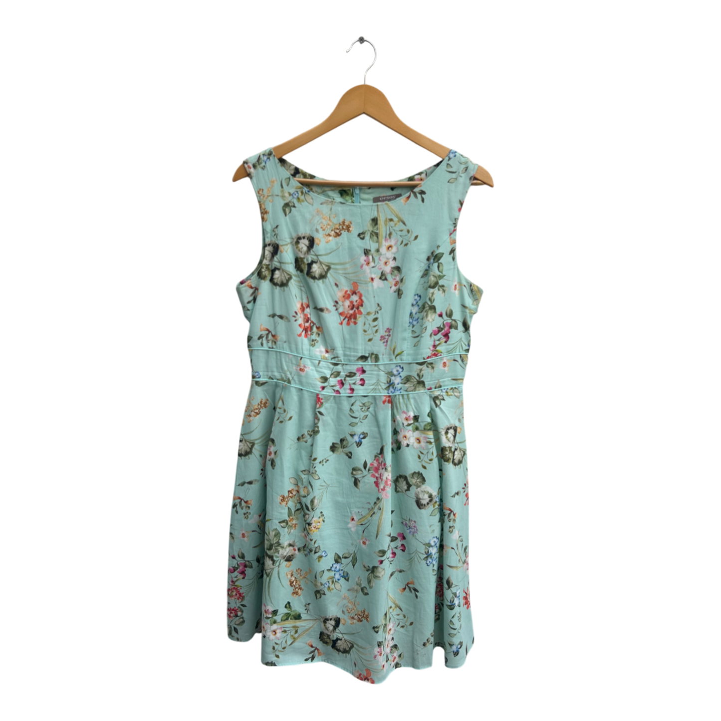 Orsay Kleid Damen Dress Damenkleid Gr 40 Mint Blumen Baumwolle Sommer Gefüttert Chic