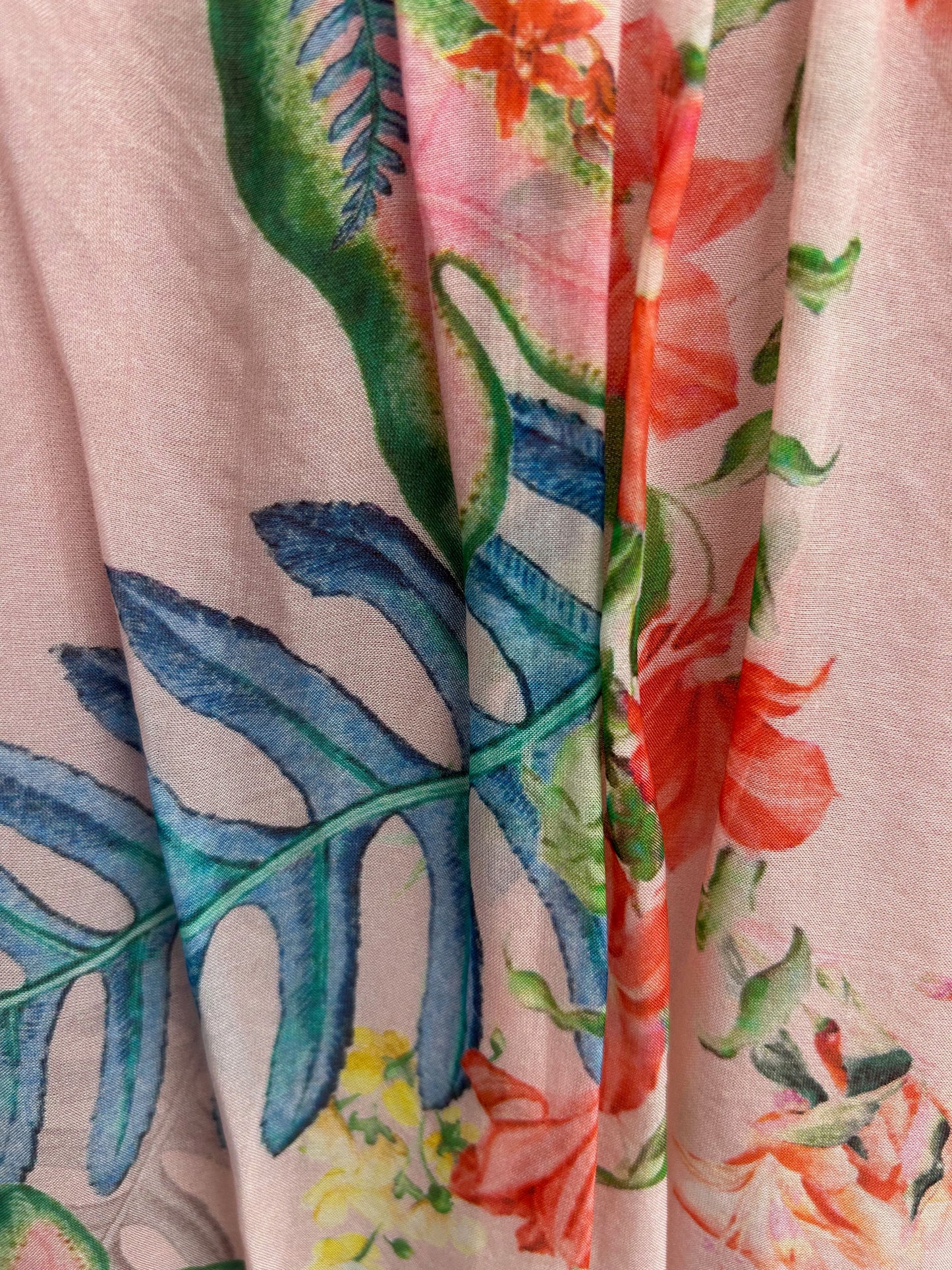 Cartoon Kleid Damen Dress Damenkleid Gr 40 Rosa Blumen Sommer Seide Viskose Boho