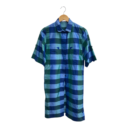 Julie Kleid Damen Dress Damenkleid Gr 38 Blau Grün Kariert Kurzarm Knielang Elegant