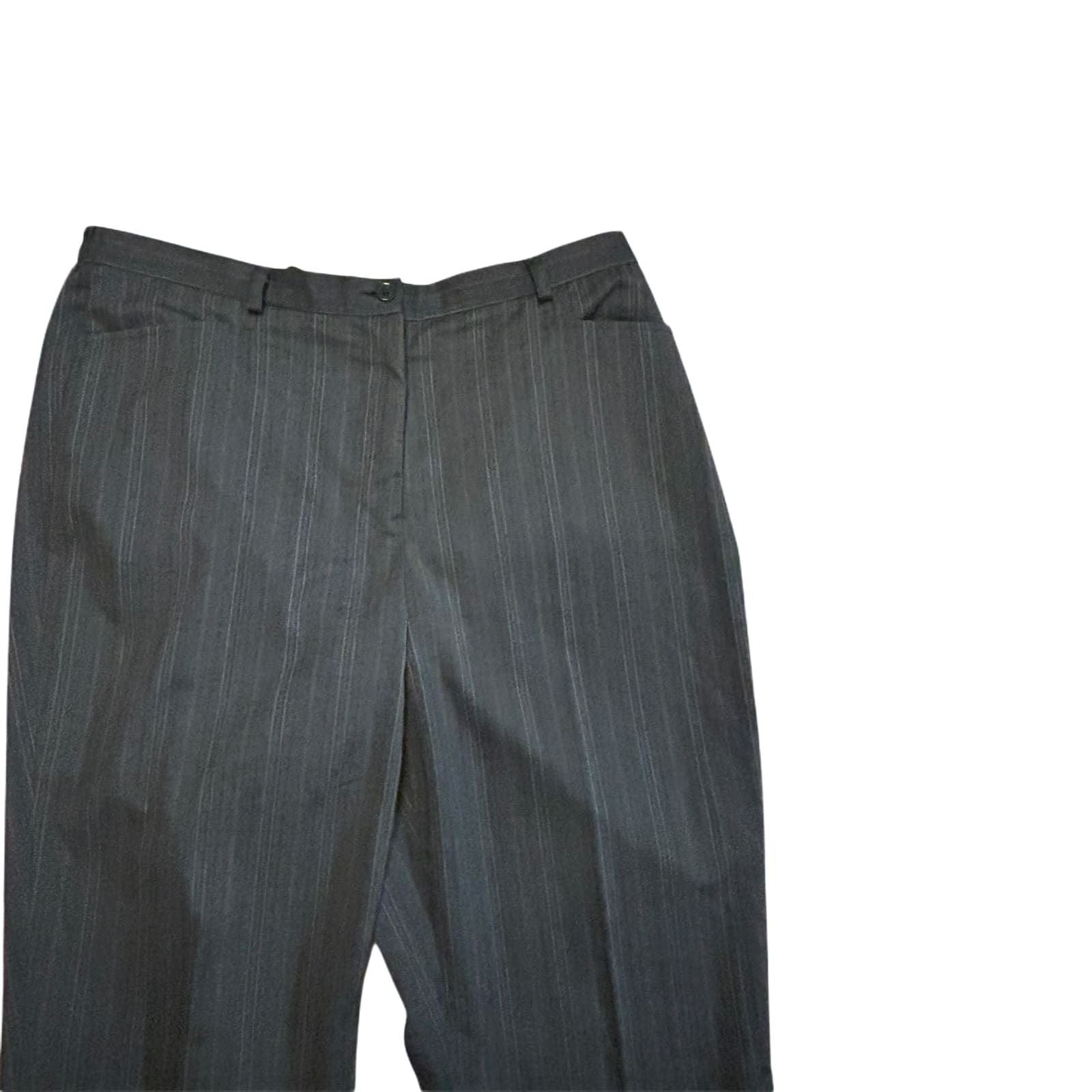 Vintage Stoffhose Damen Kurzgr 23 Grau Streifen Gummizug Elegant
