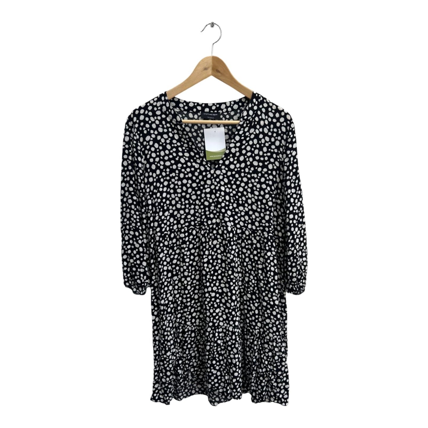 Yessica Kleid Damen Dress Damenkleid Gr 40 Schwarz Weiß Punkte Viskose Fit Flare Boho