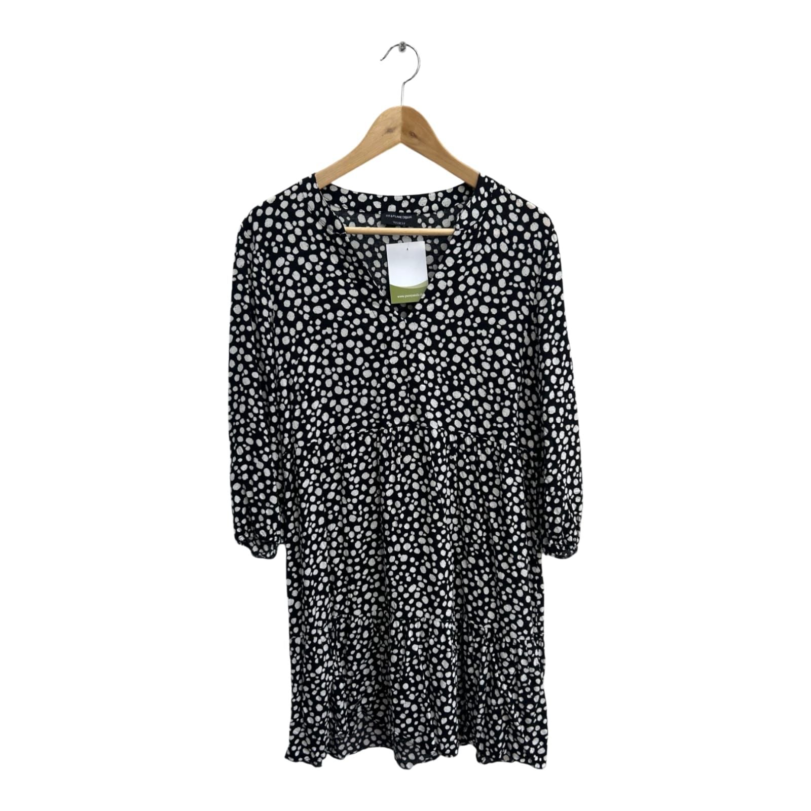 Yessica Kleid Damen Dress Damenkleid Gr 40 Schwarz Weiß Punkte Viskose Fit Flare Boho