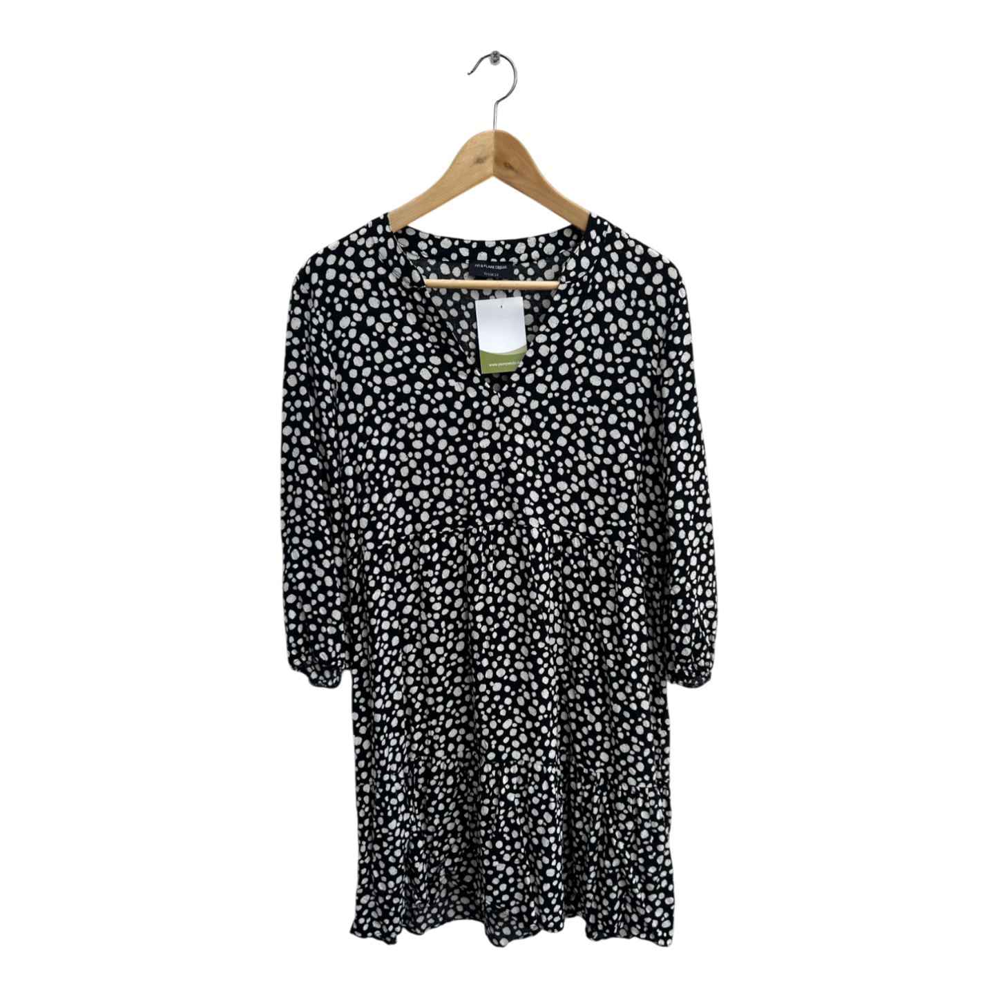 Yessica Kleid Damen Dress Damenkleid Gr 40 Schwarz Weiß Punkte Viskose Fit Flare Boho