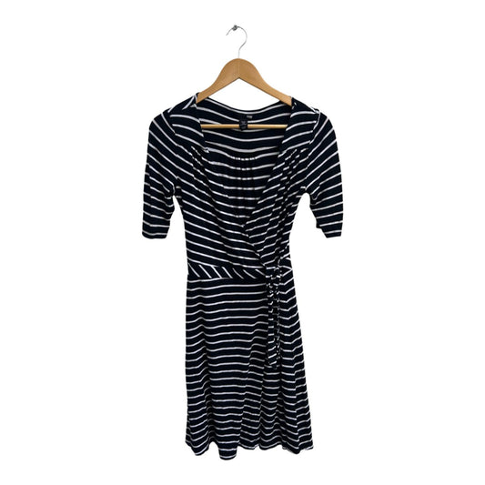 H&M Kleid Damen Dress Damenkleid Gr 38 Schwarz Weiß Streifen Viskose Wickeloptik