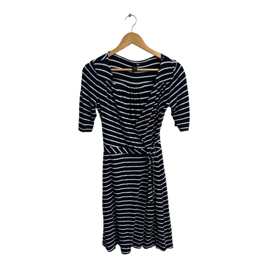 H&M Kleid Damen Dress Damenkleid Gr 38 Schwarz Weiß Streifen Viskose Wickeloptik