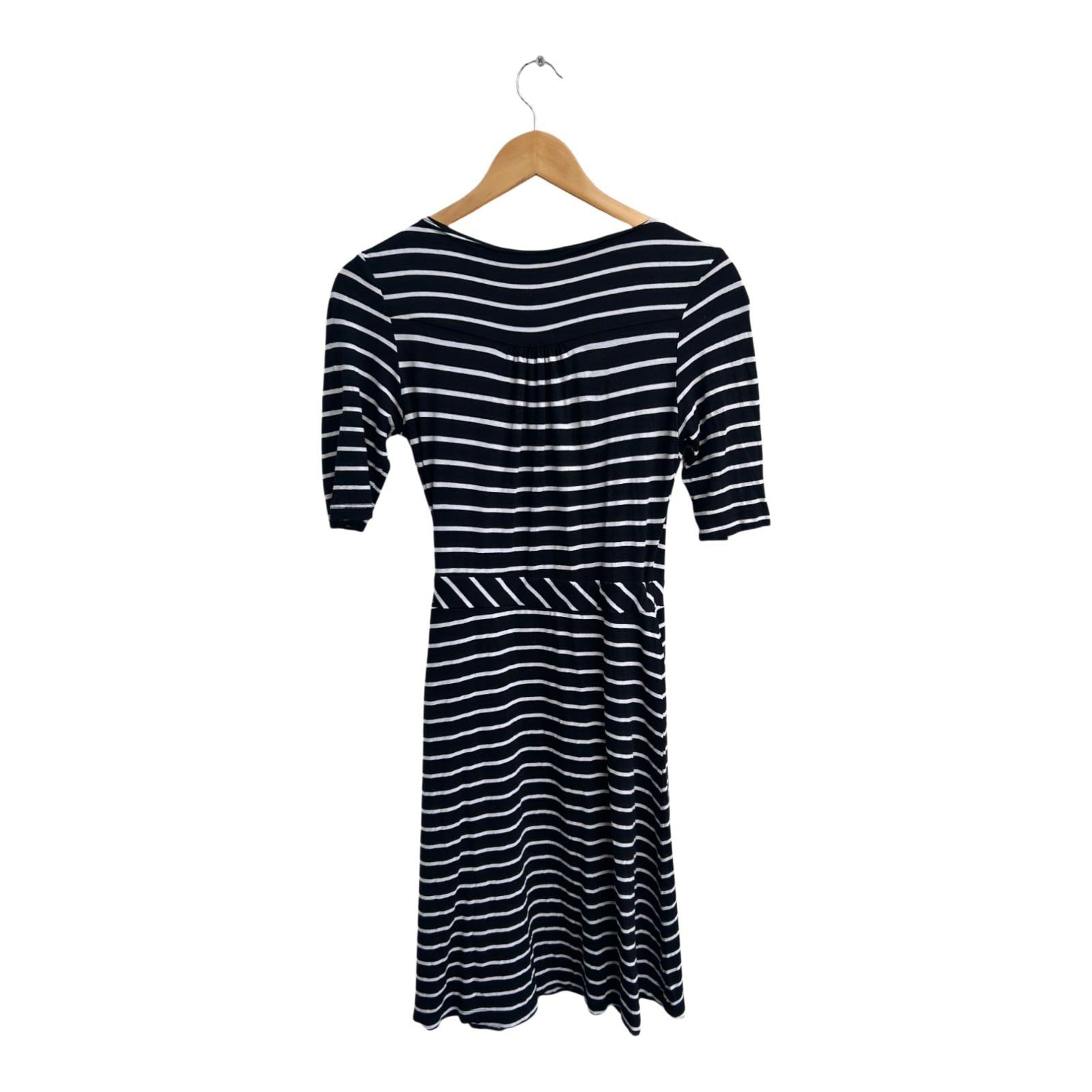 H&M Kleid Damen Dress Damenkleid Gr 38 Schwarz Weiß Streifen Viskose Wickeloptik