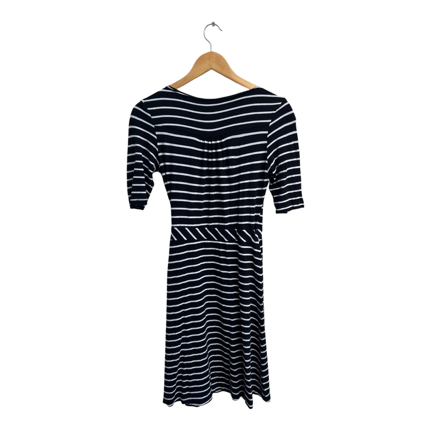 H&M Kleid Damen Dress Damenkleid Gr 38 Schwarz Weiß Streifen Viskose Wickeloptik