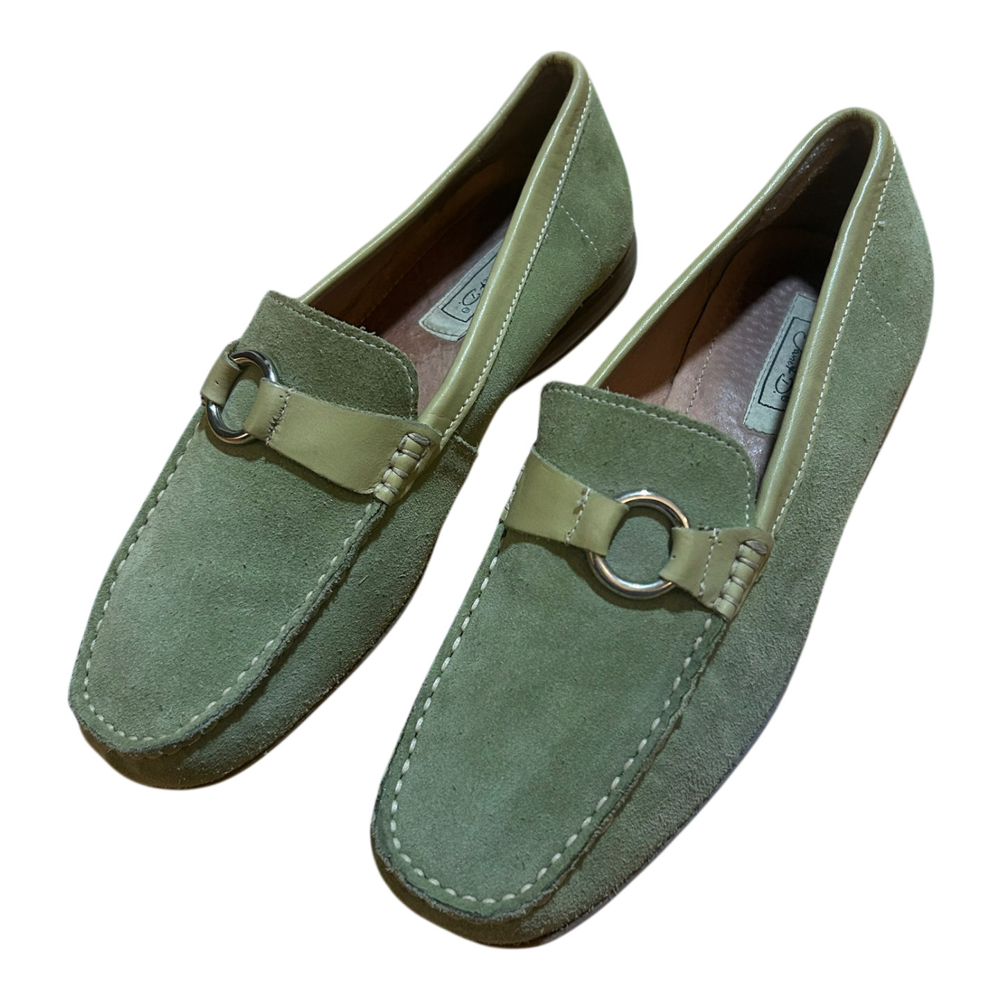 Janet D Damen Halbschuhe Leder Wildleder Grün Gr 39 Komfort Slipper Elegant