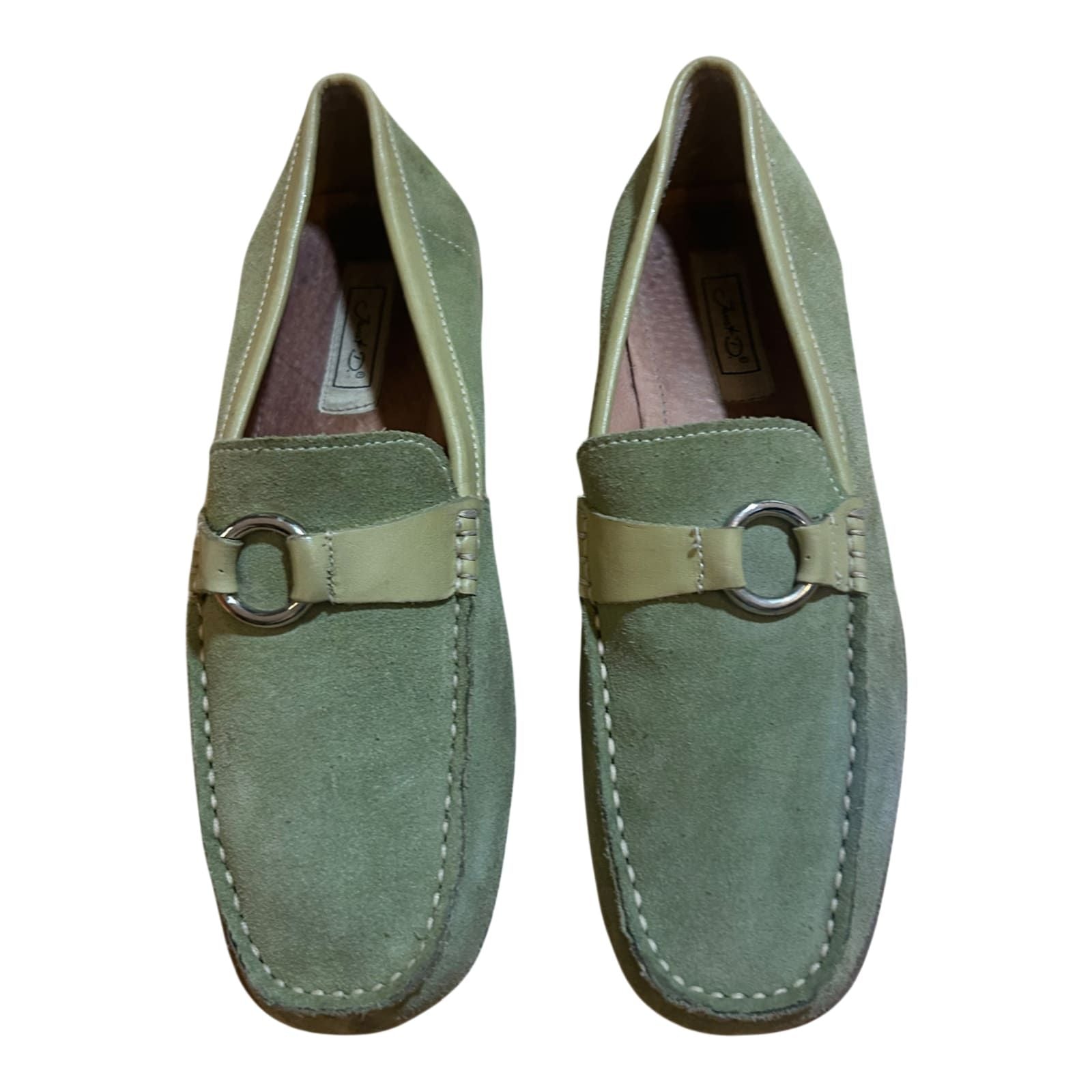 Janet D Damen Halbschuhe Leder Wildleder Grün Gr 39 Komfort Slipper Elegant